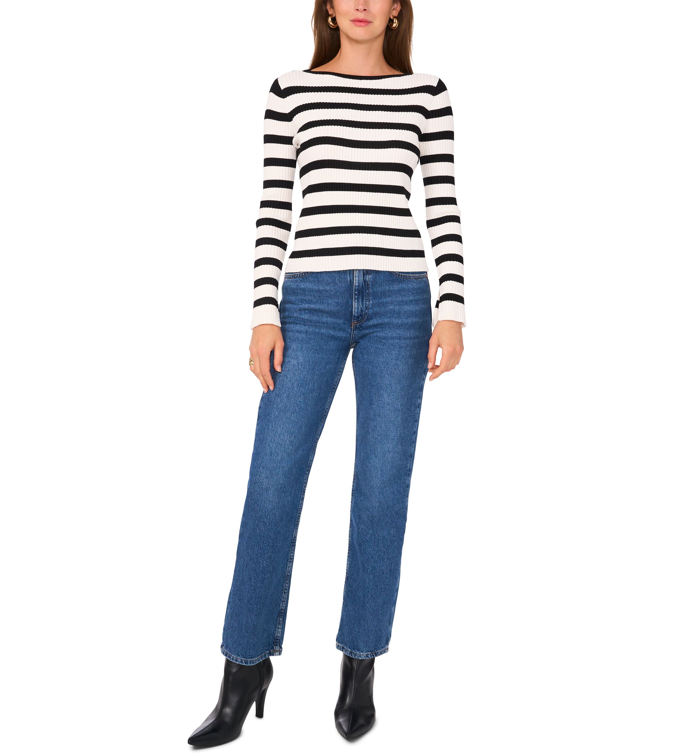 Womens Striped Ribbed Knit Sweater