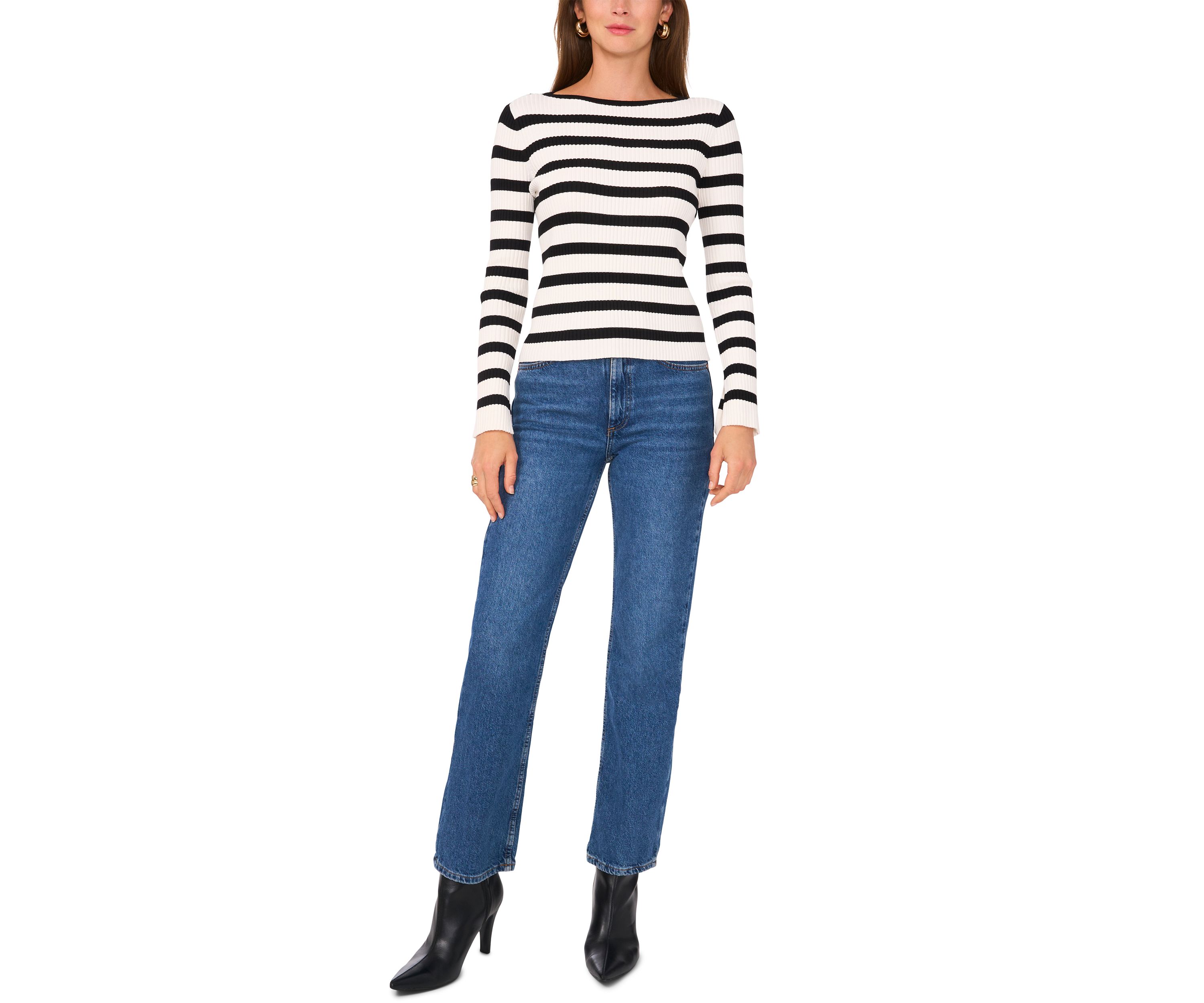 Womens Striped Ribbed Knit Sweater