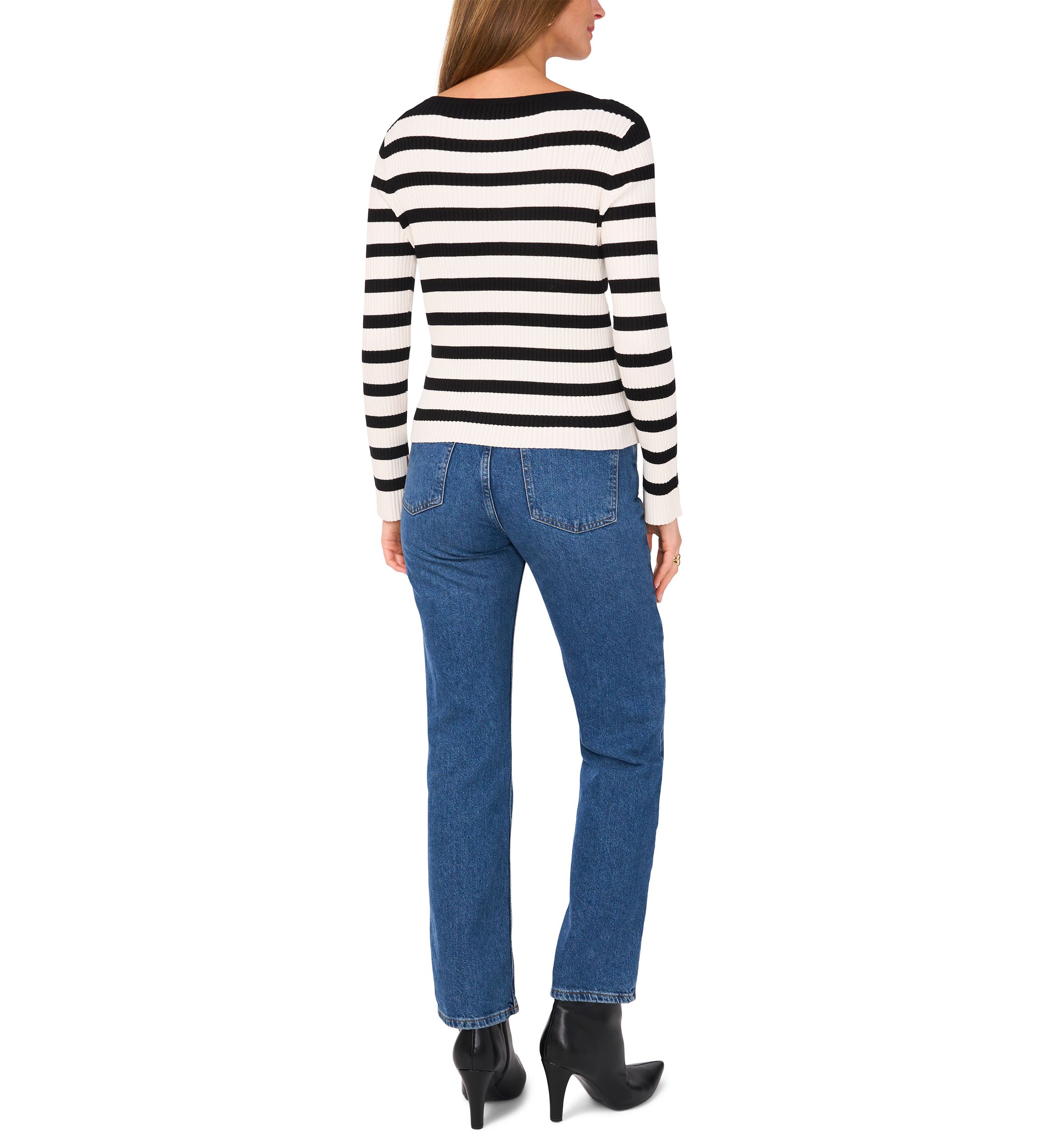 Womens Striped Ribbed Knit Sweater