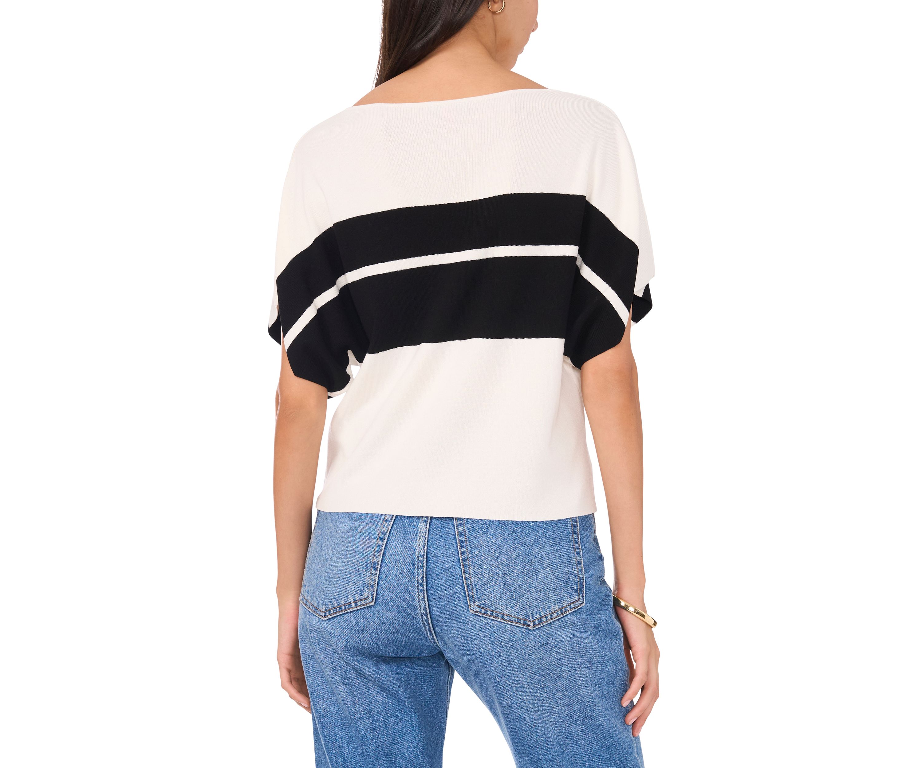Womens Short Dolman Sleeve Stripe Sweater