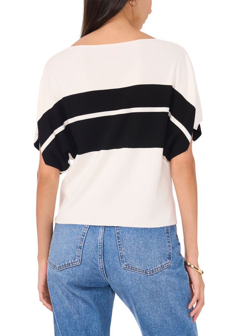 Womens Short Dolman Sleeve Stripe Sweater