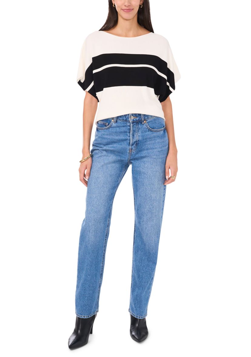 Womens Short Dolman Sleeve Stripe Sweater