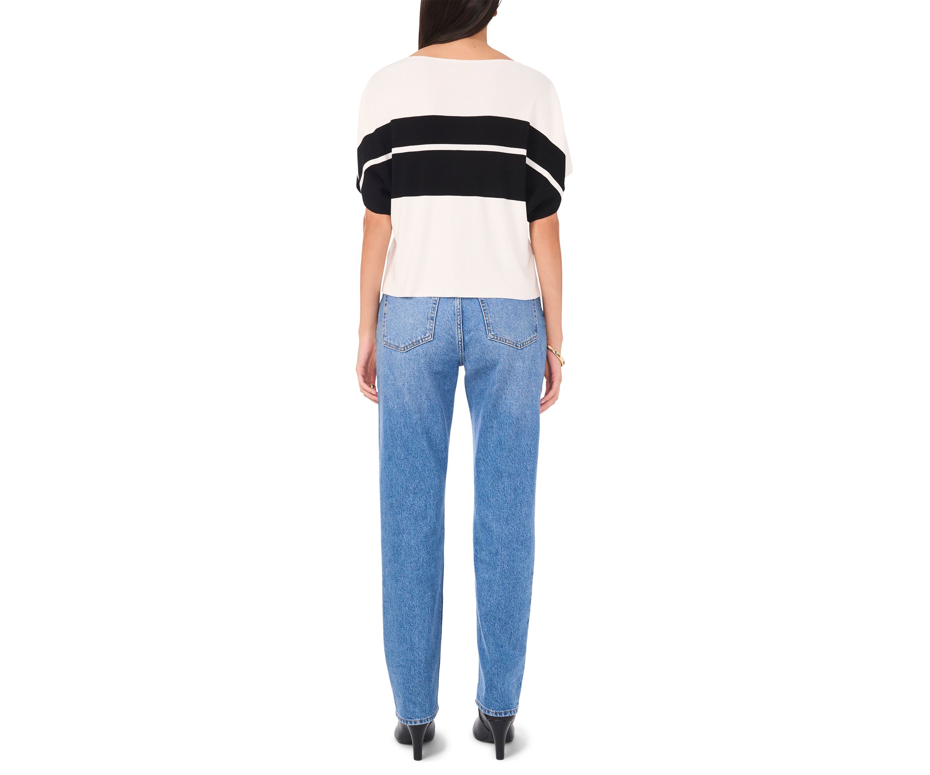 Womens Short Dolman Sleeve Stripe Sweater