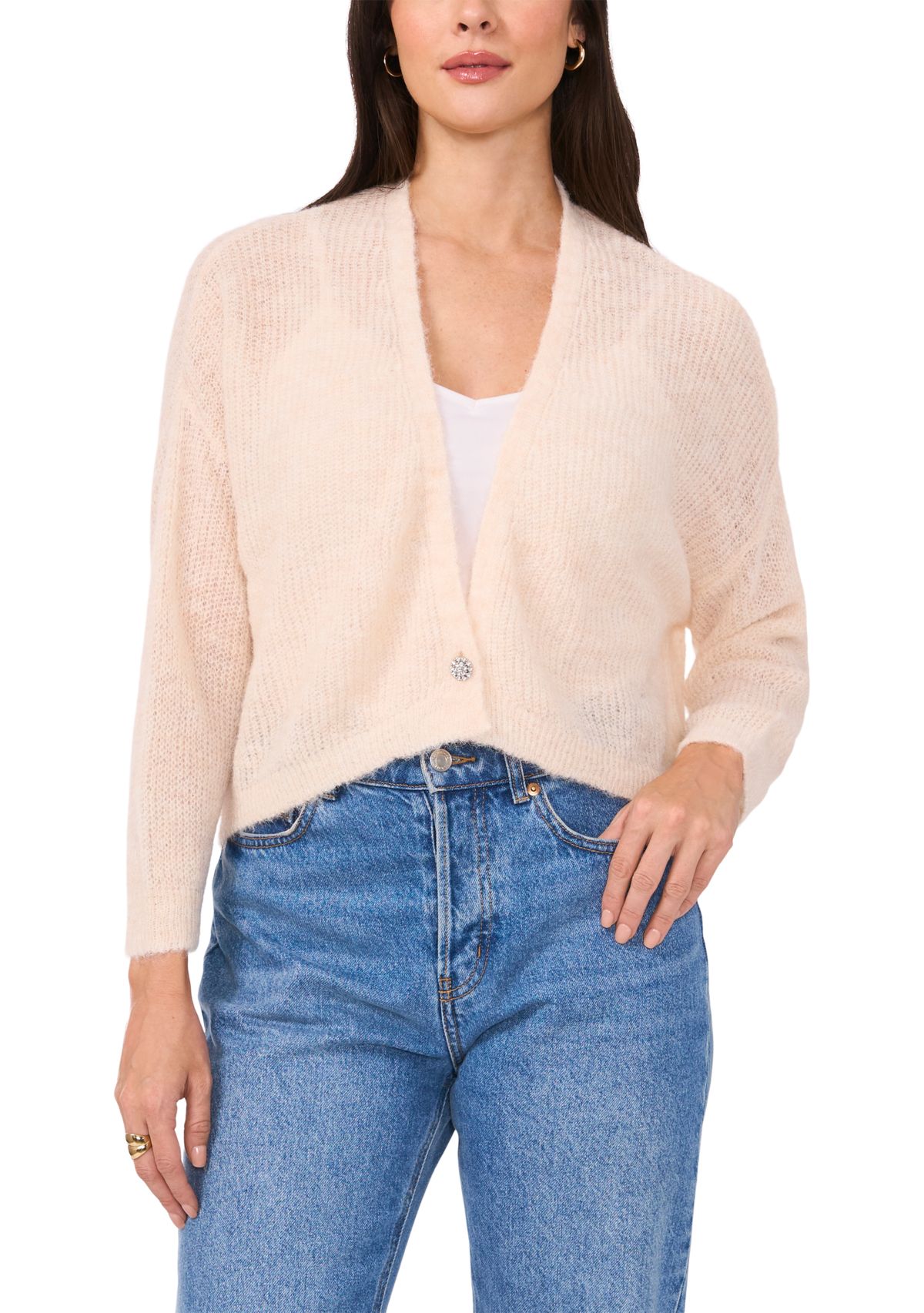 Womens Long Sleeve Jewel Button Cardigan