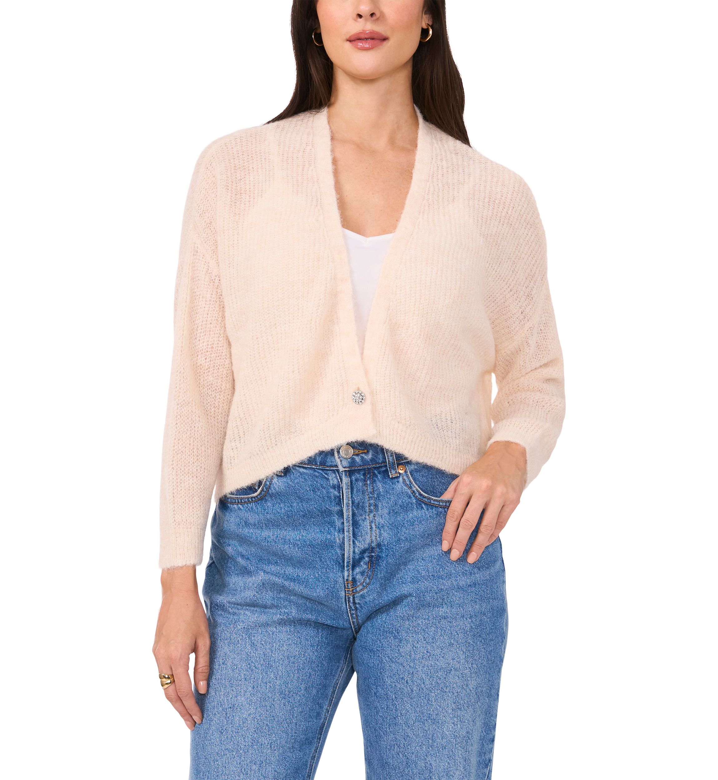 Womens Long Sleeve Jewel Button Cardigan