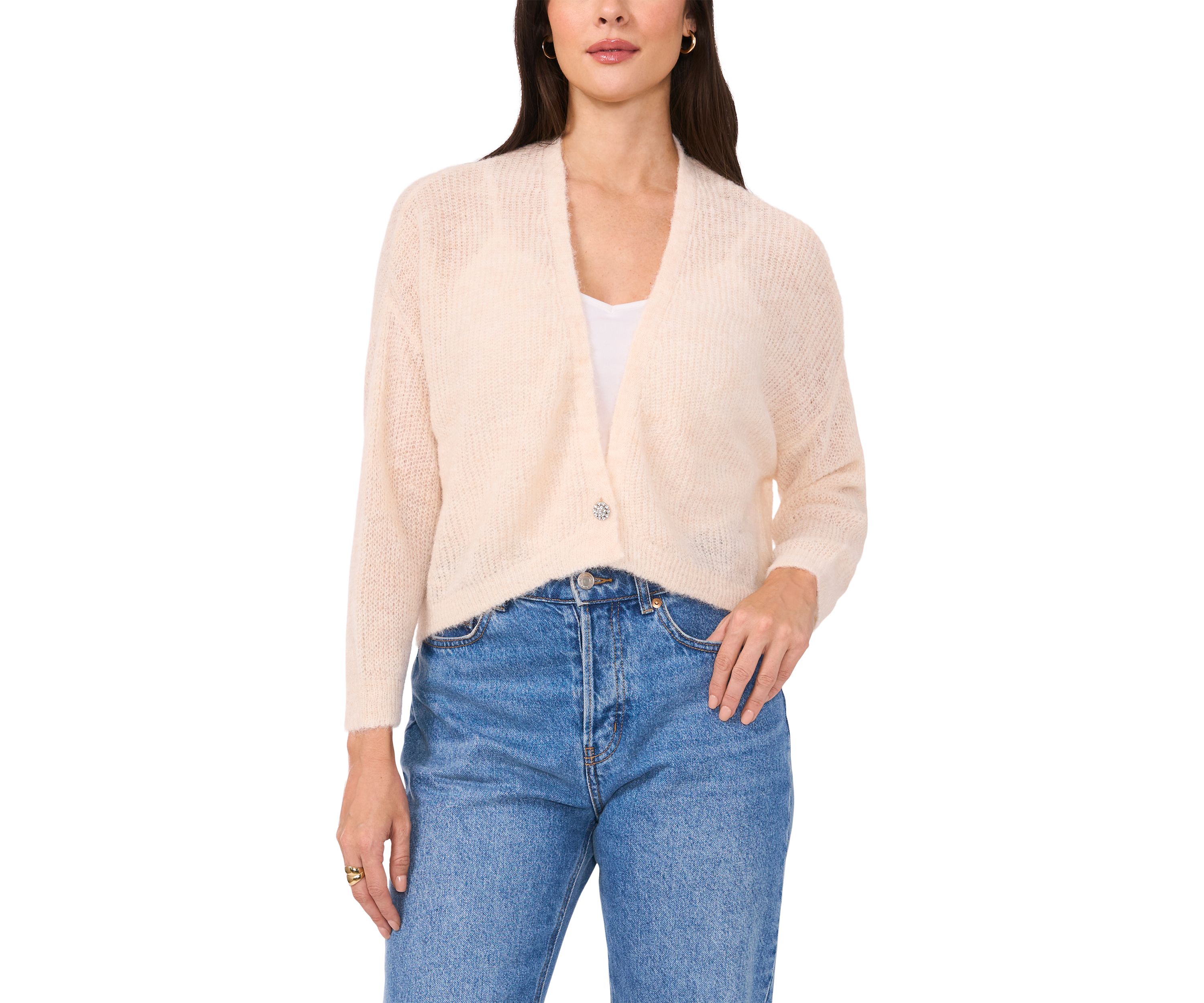 Womens Long Sleeve Jewel Button Cardigan