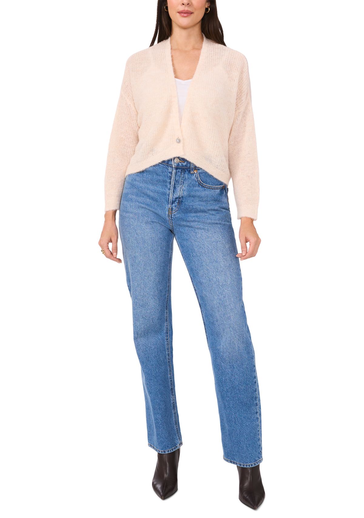 Womens Long Sleeve Jewel Button Cardigan