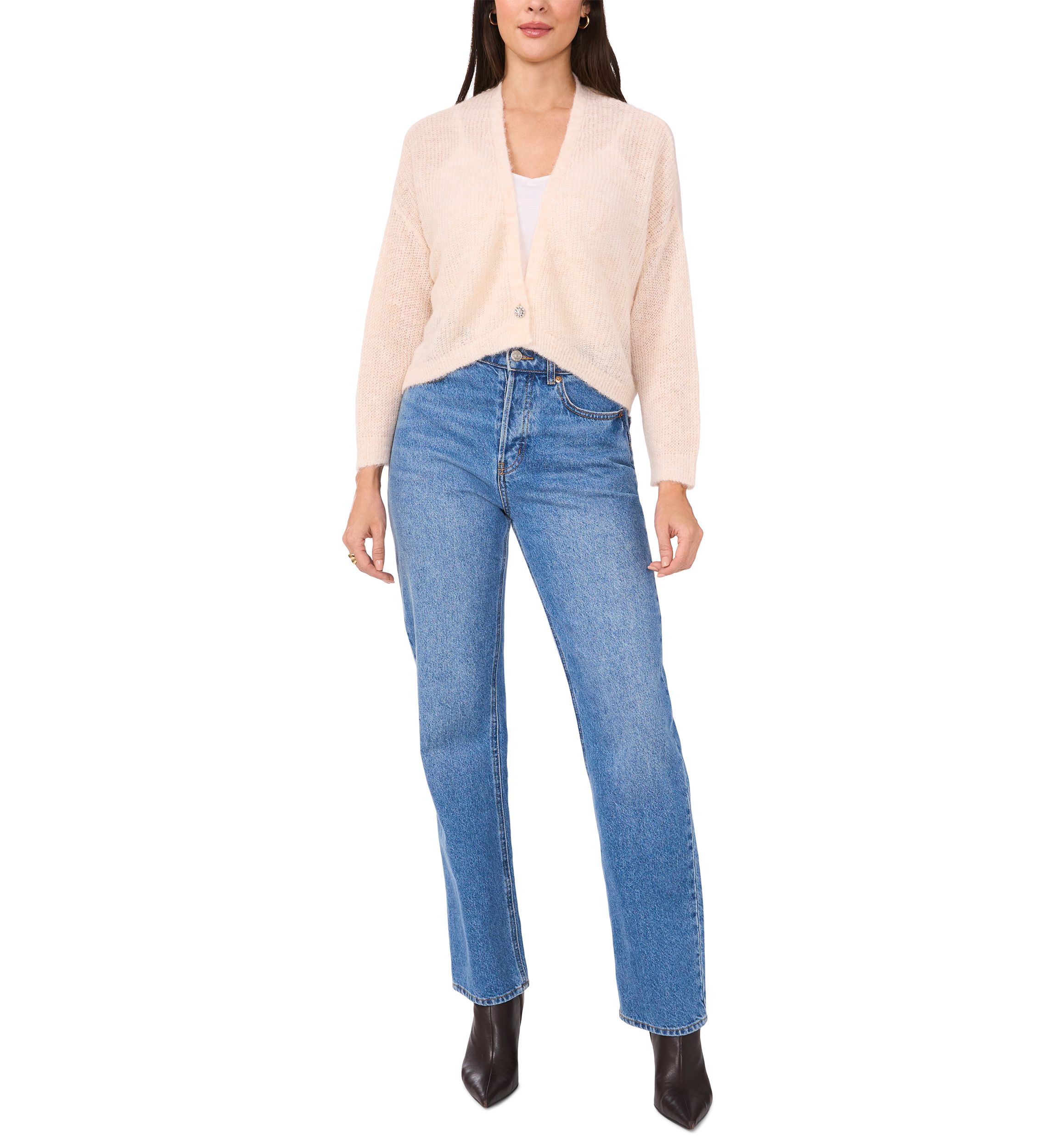 Womens Long Sleeve Jewel Button Cardigan
