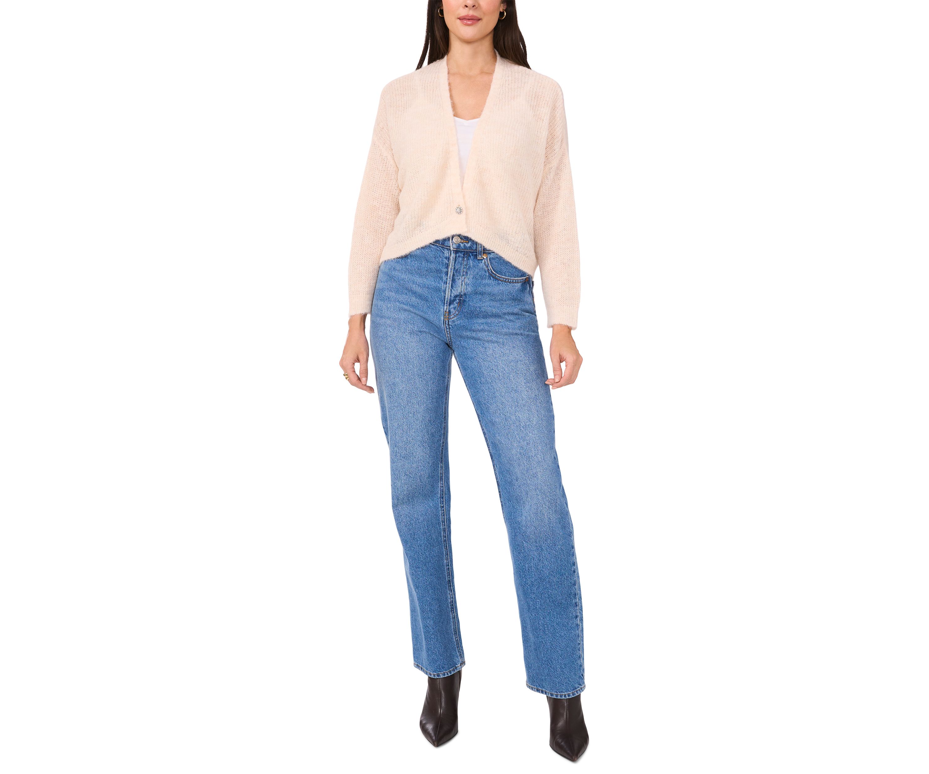 Womens Long Sleeve Jewel Button Cardigan