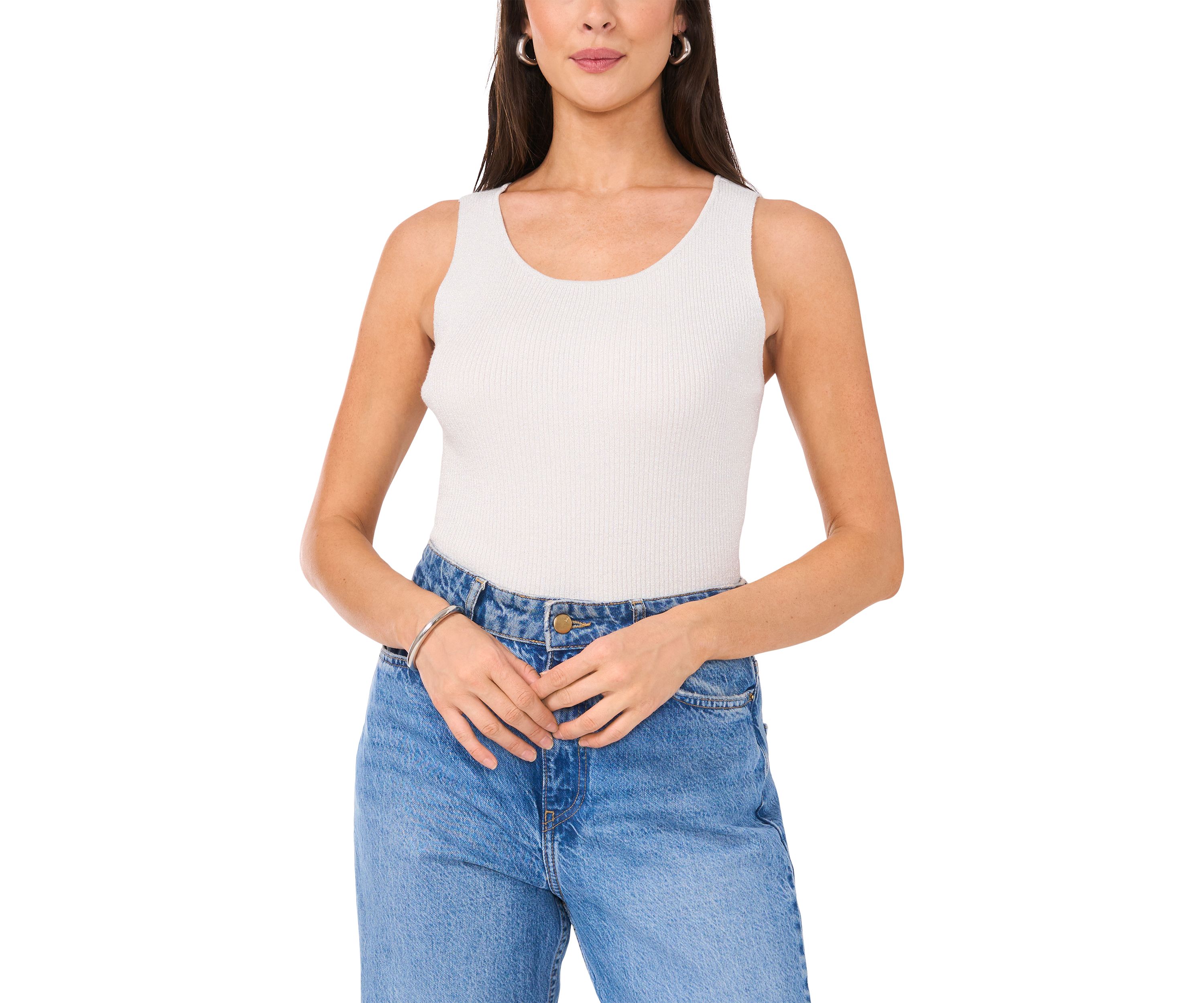 Womens Sleeveless Lurex Sweater Tank Top