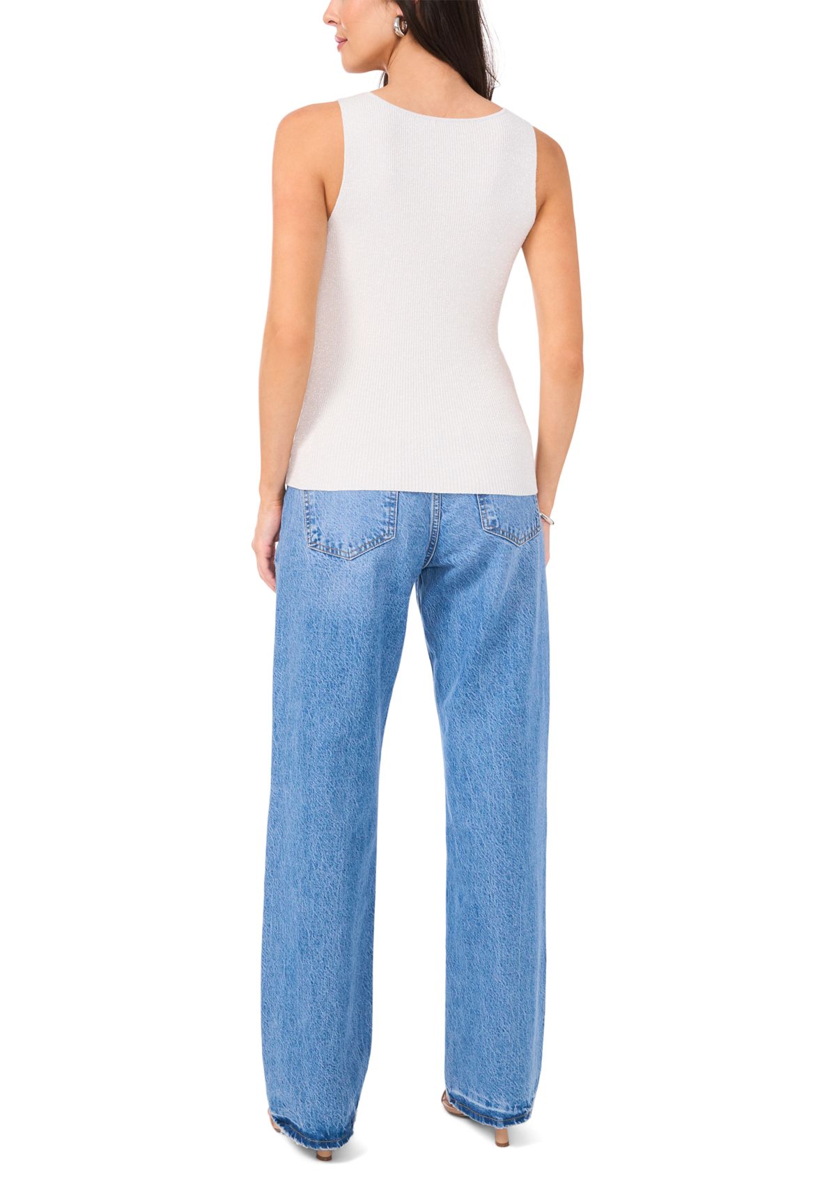 Womens Sleeveless Lurex Sweater Tank Top