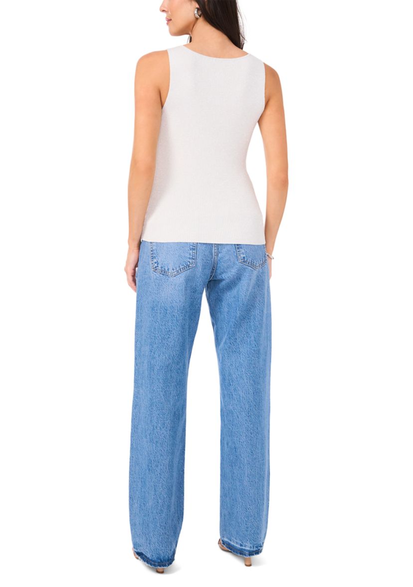 Womens Sleeveless Lurex Sweater Tank Top