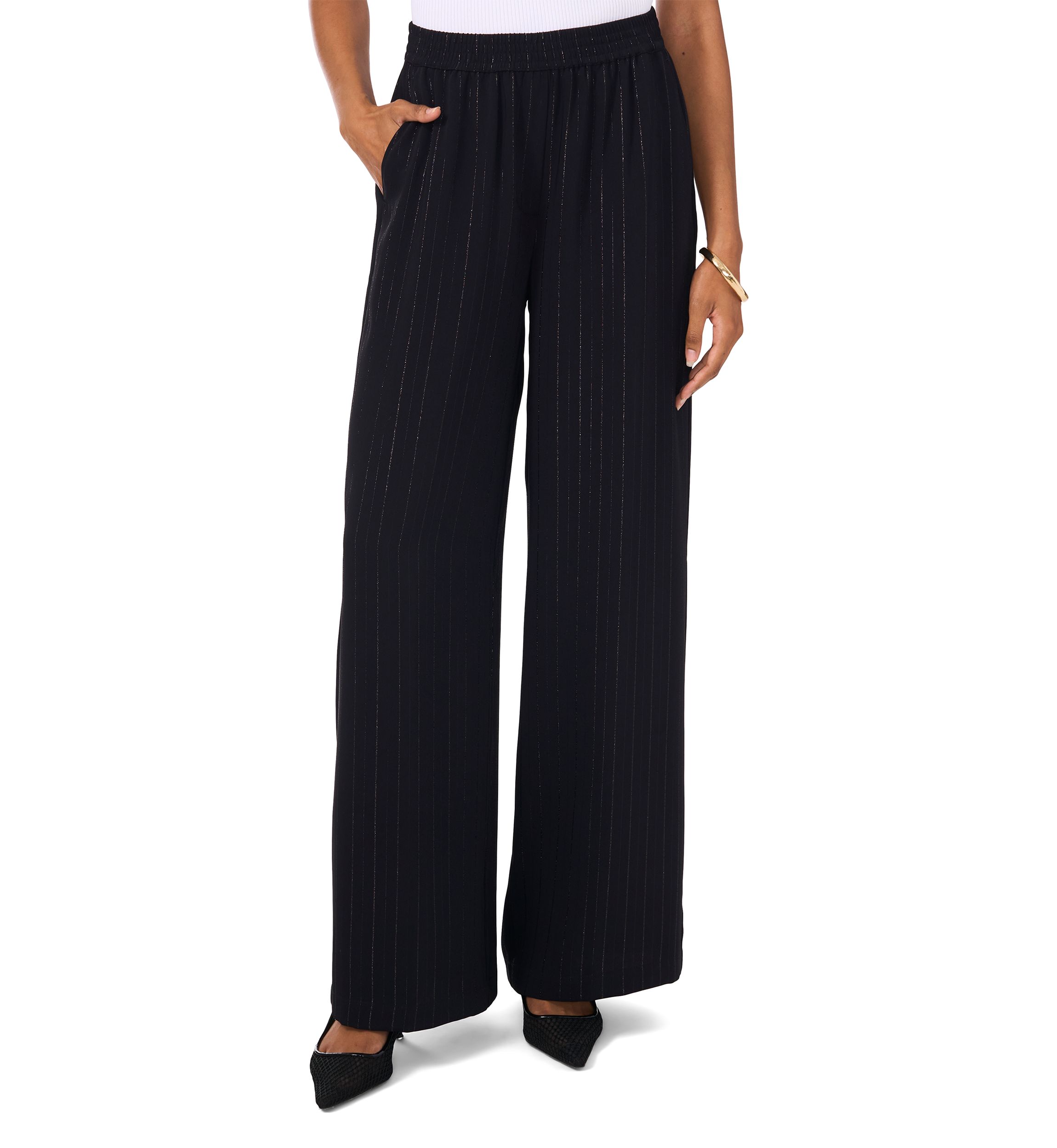 Womens Glitter Stripe Wide Leg Pants