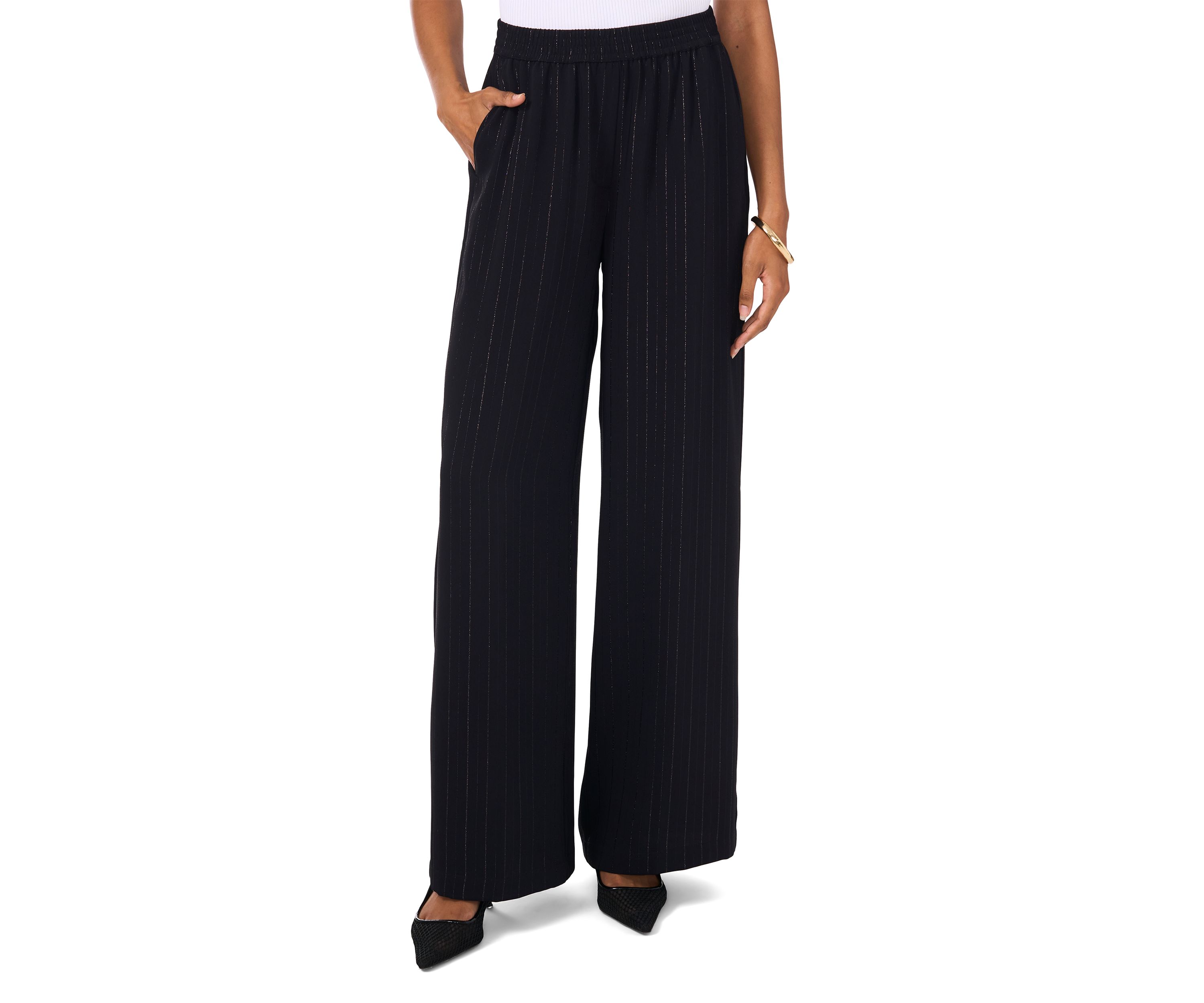 Womens Glitter Stripe Wide Leg Pants