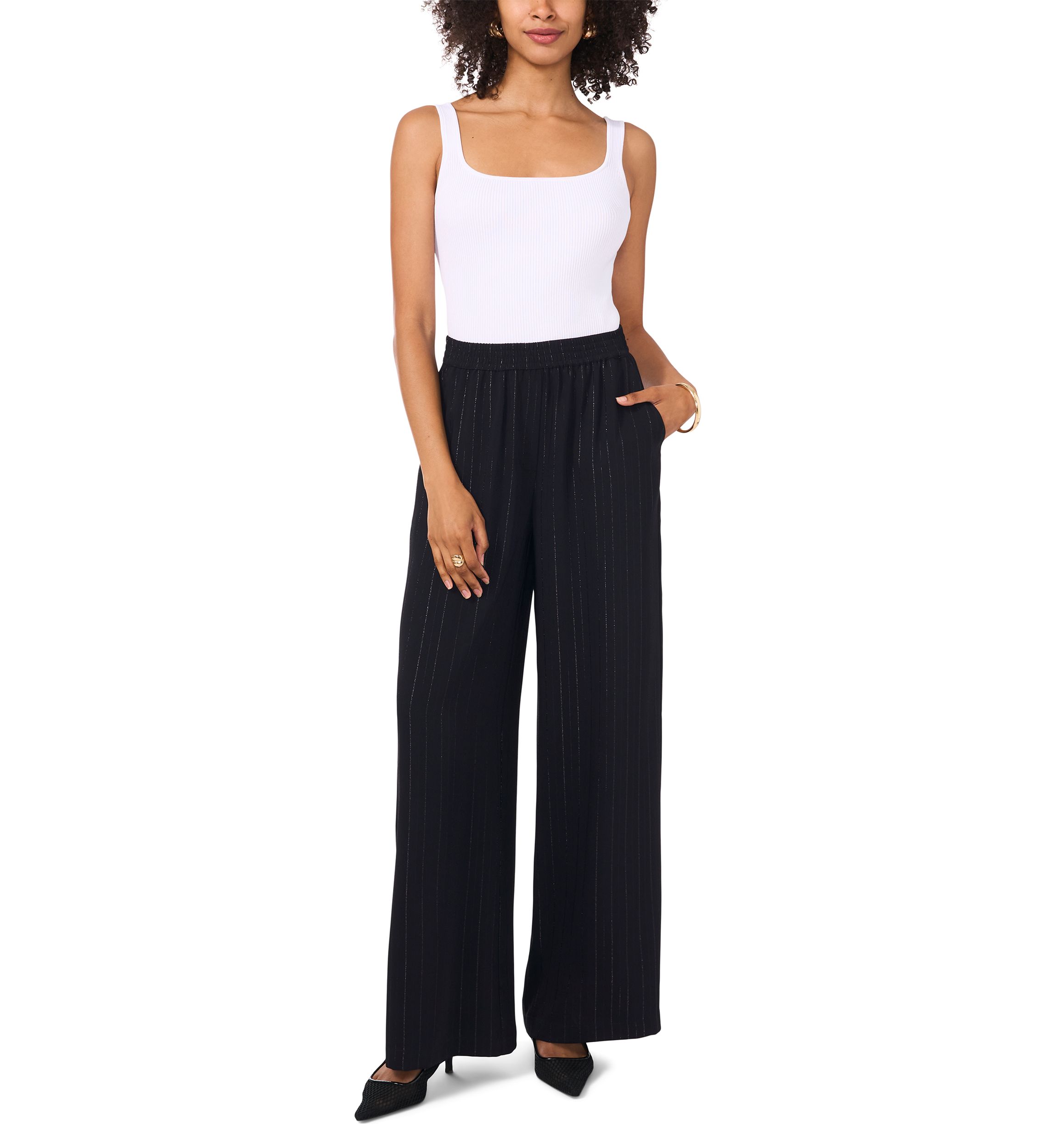 Womens Glitter Stripe Wide Leg Pants
