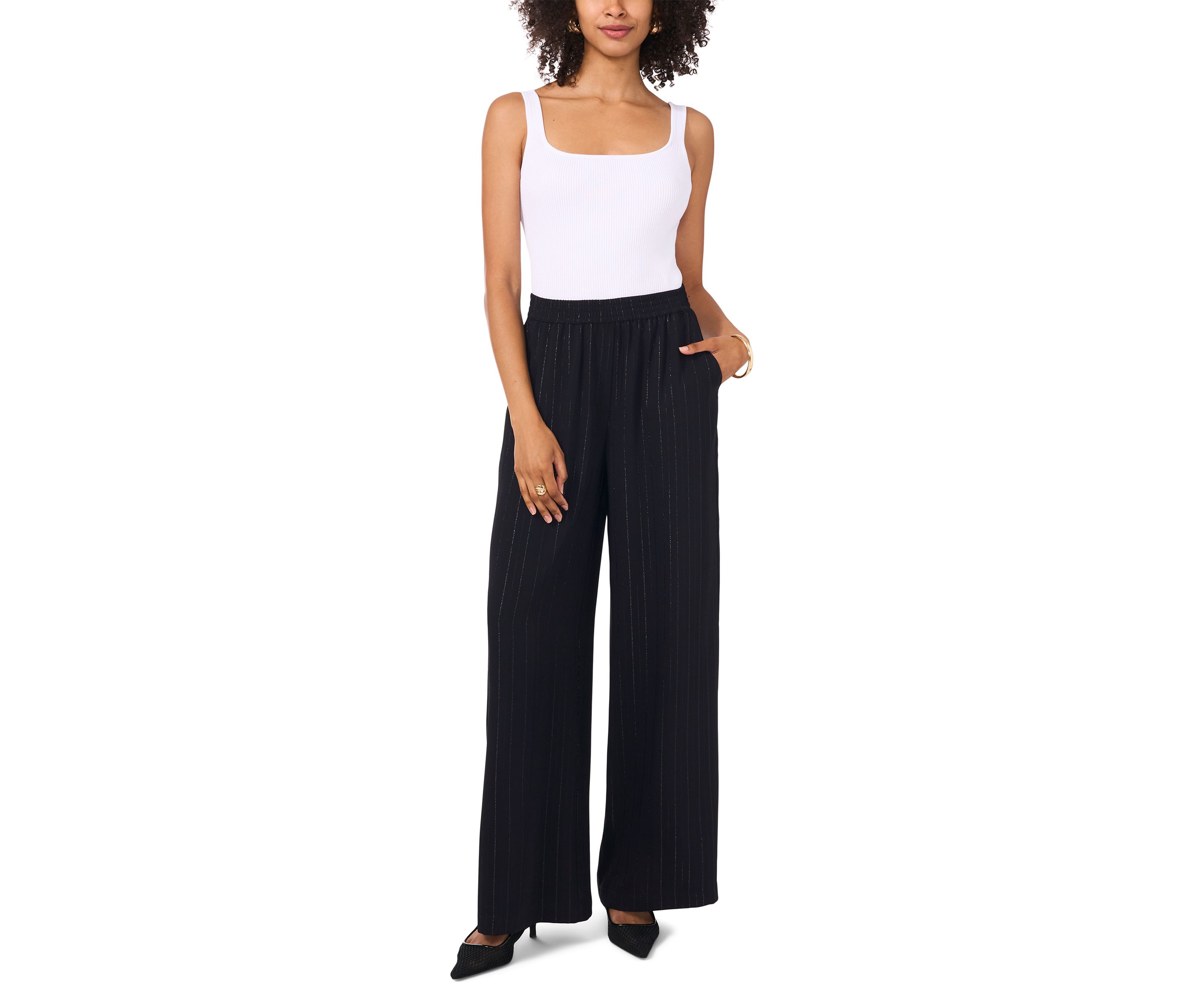 Womens Glitter Stripe Wide Leg Pants