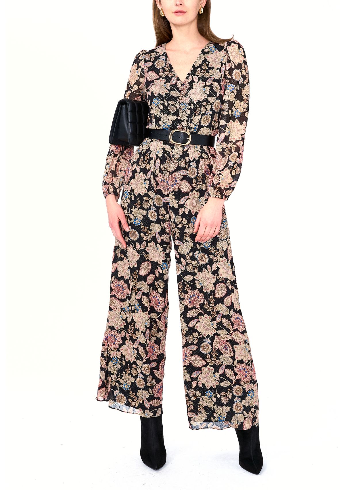 Womens Long Sleeve Floral Jumpsuit