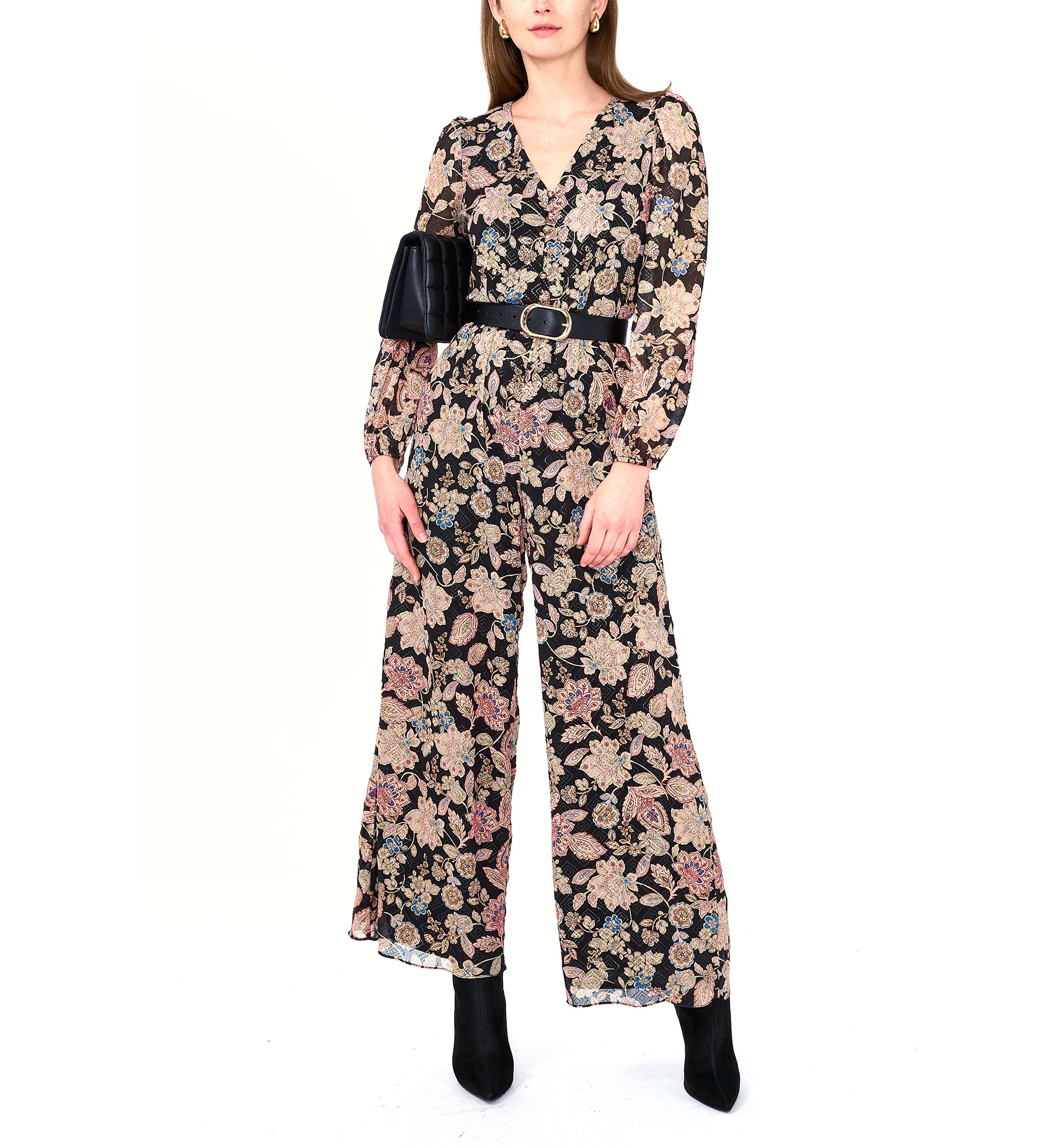 Womens Long Sleeve Floral Jumpsuit