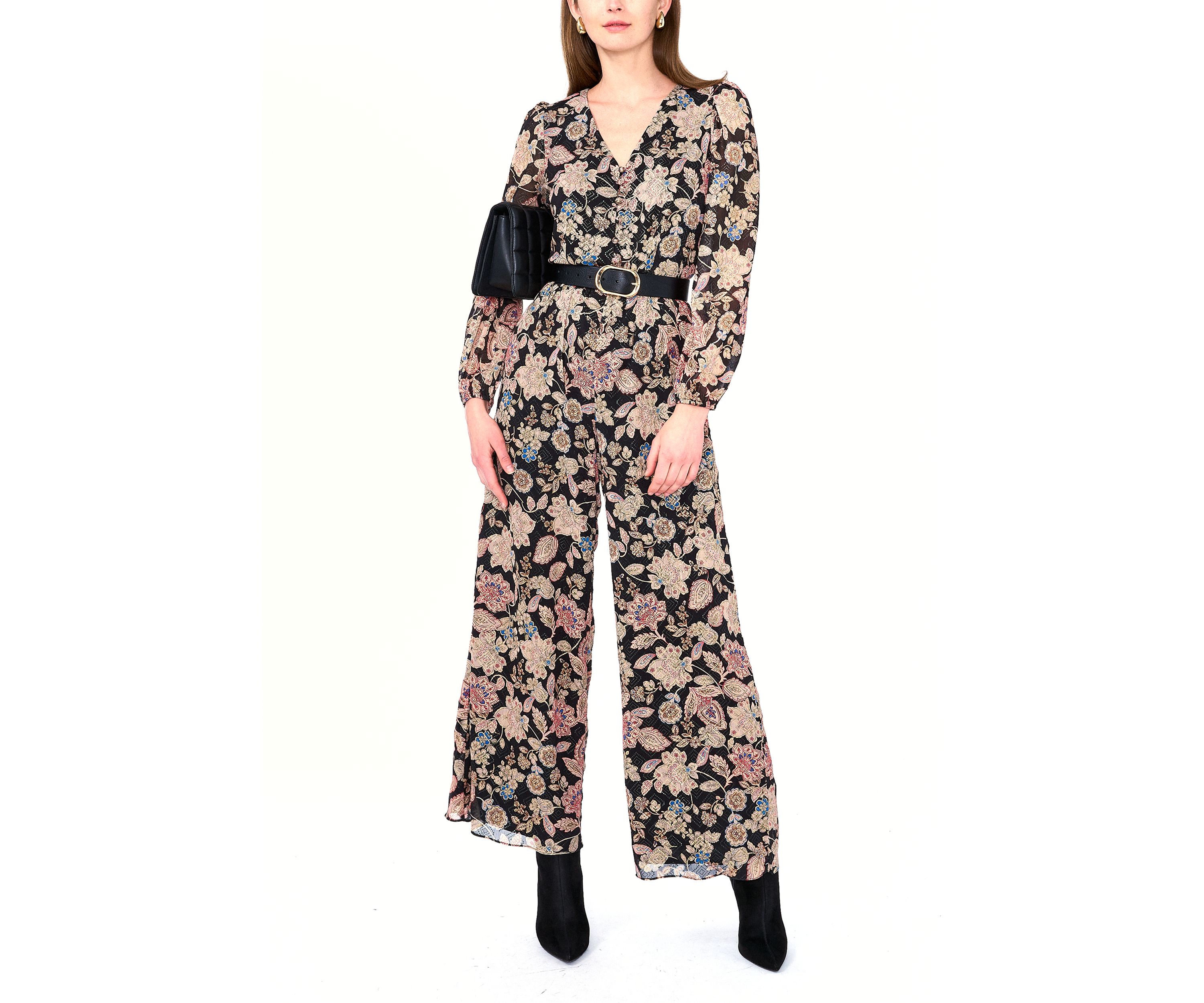 Womens Long Sleeve Floral Jumpsuit