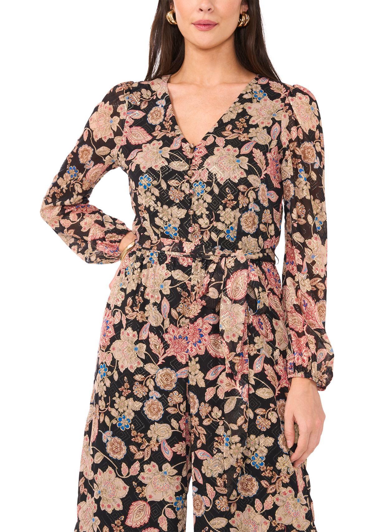 Womens Long Sleeve Floral Jumpsuit