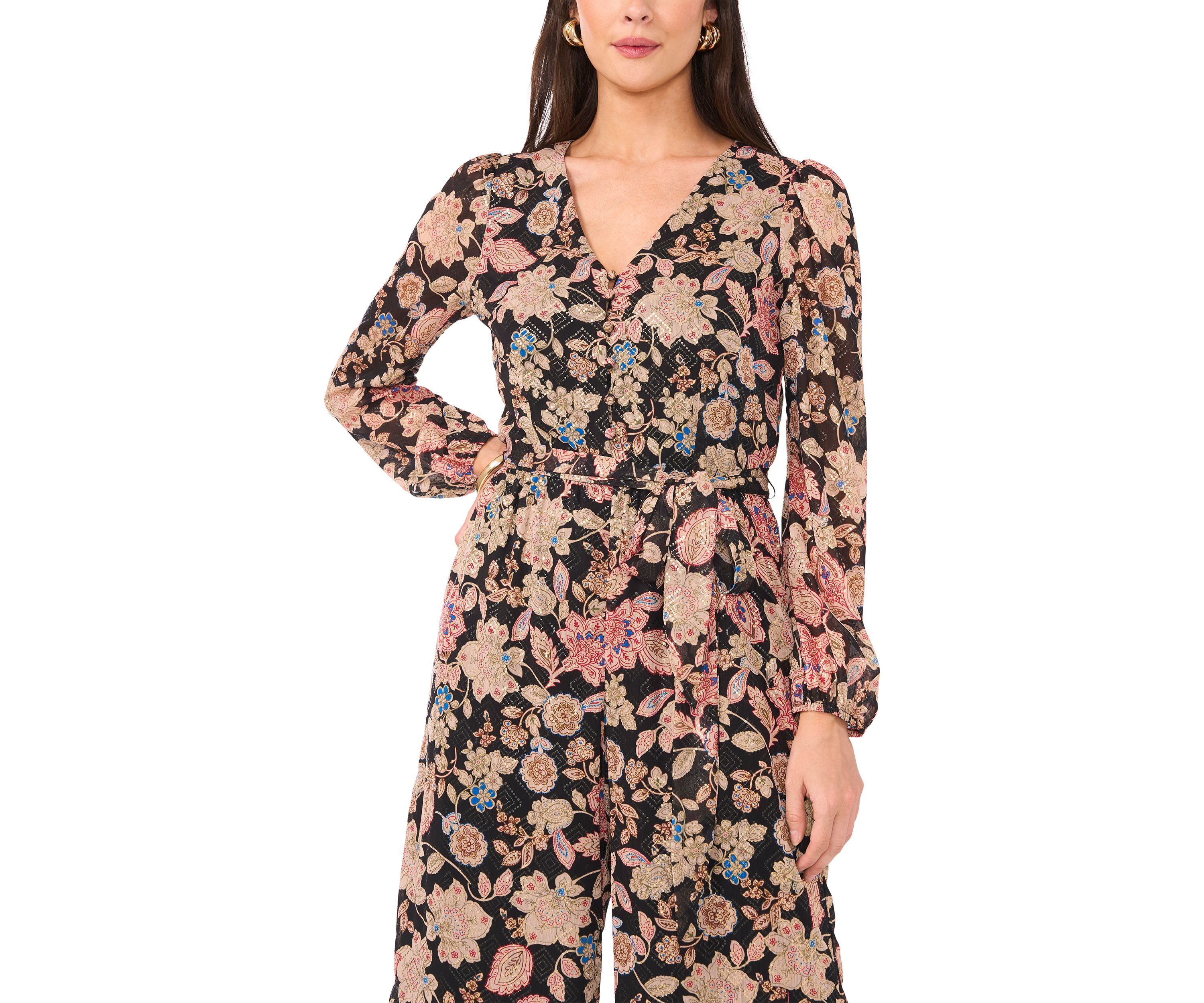 Womens Long Sleeve Floral Jumpsuit