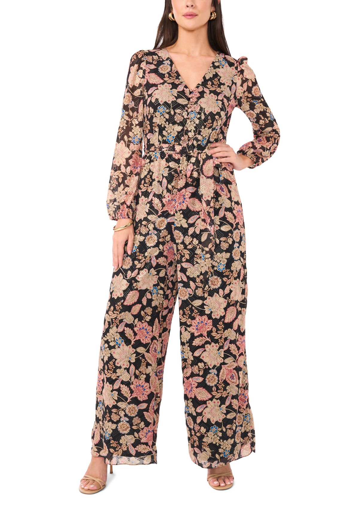 Womens Long Sleeve Floral Jumpsuit