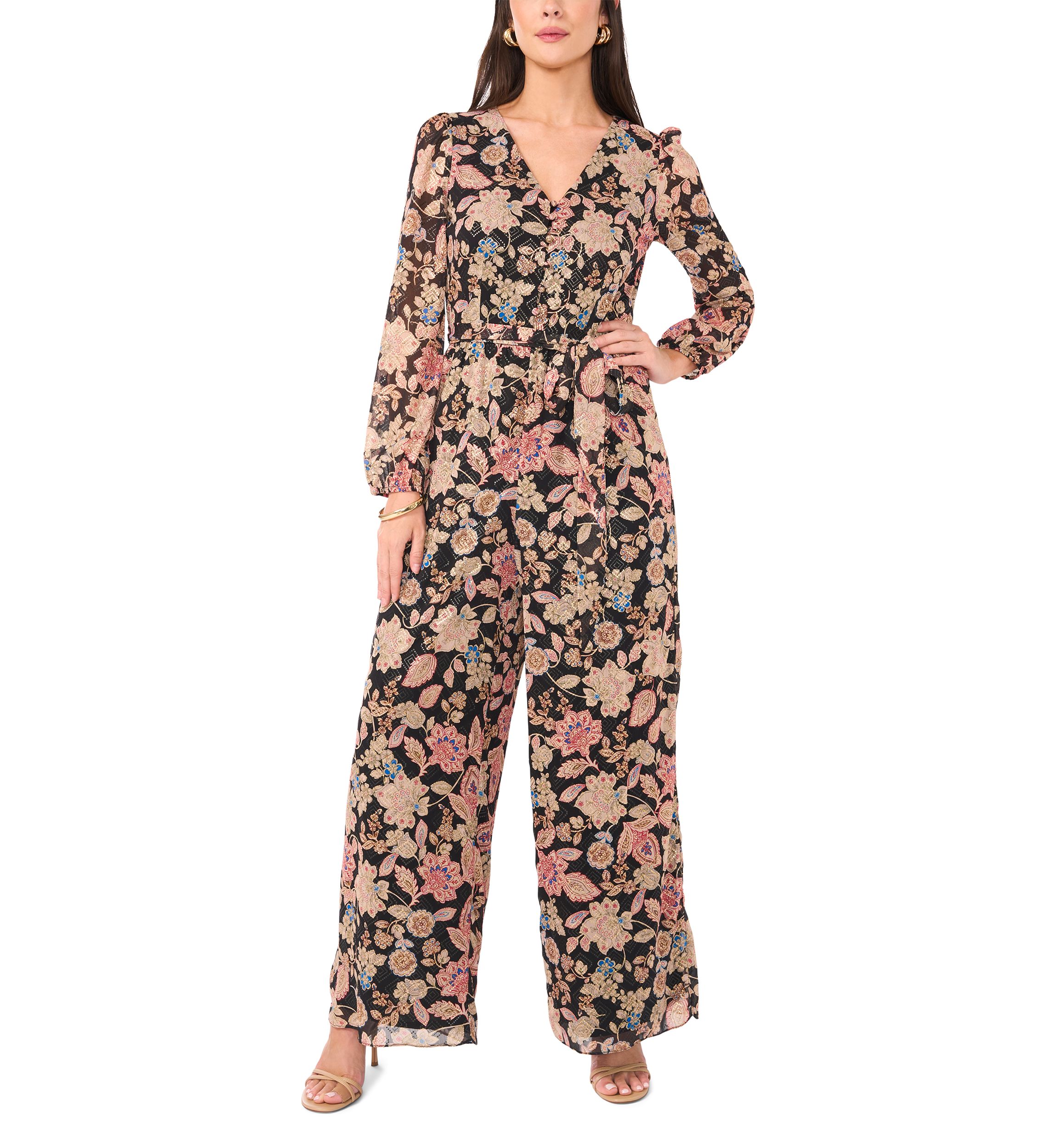 Womens Long Sleeve Floral Jumpsuit