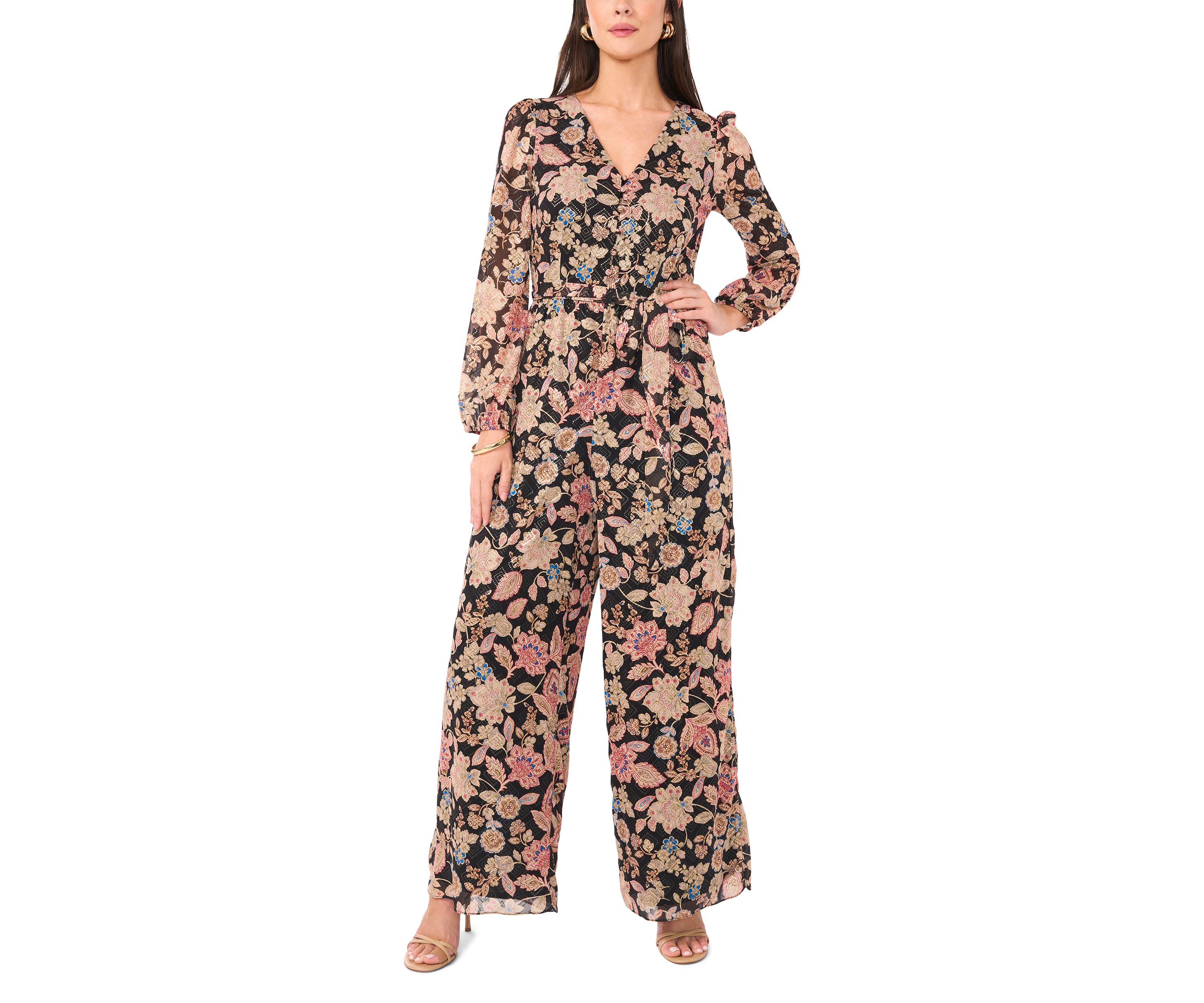Womens Long Sleeve Floral Jumpsuit