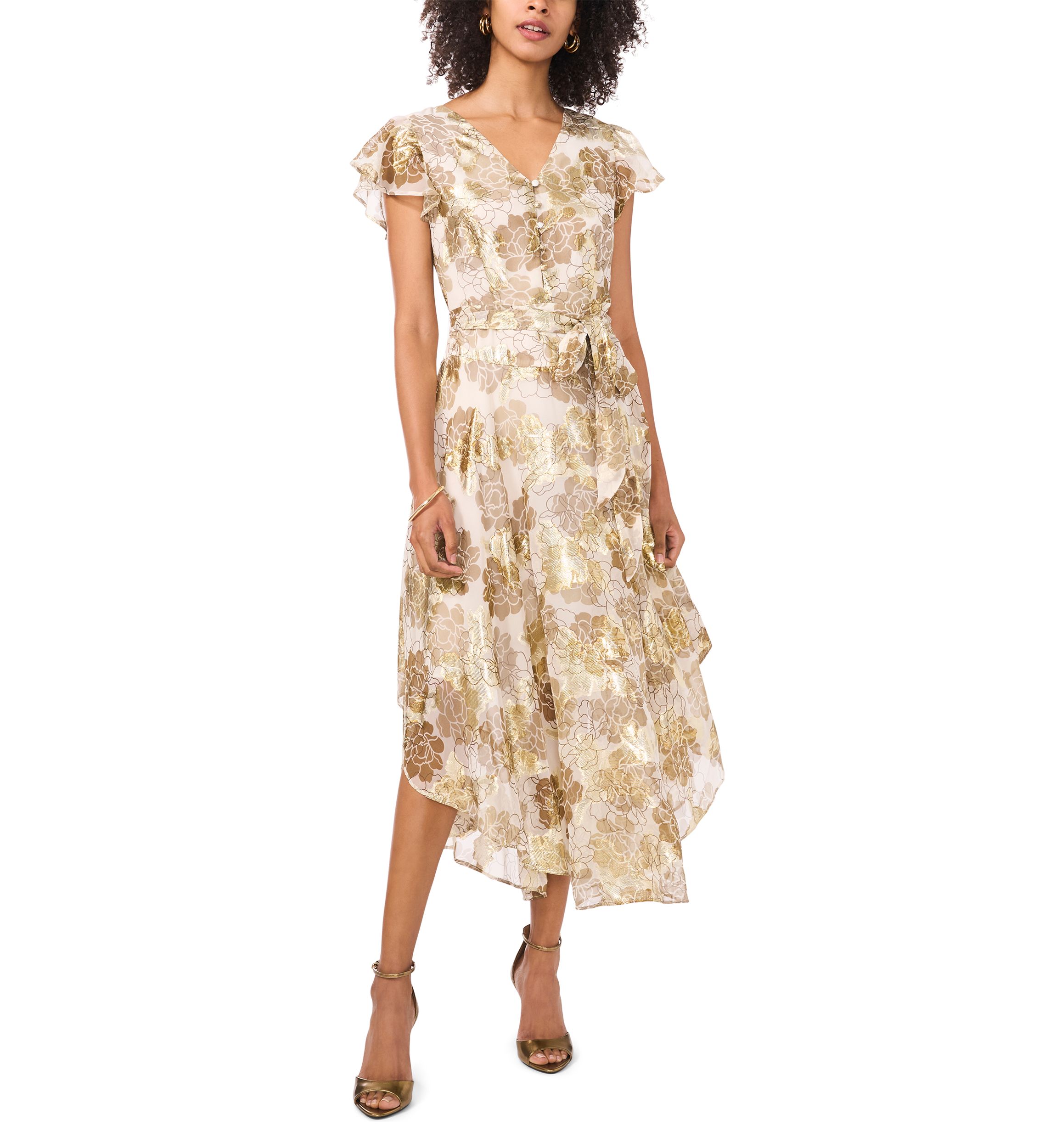 green emerald velvet dress Vince Camuto Plum Floral Print Fit-and-Flare Dress – SilkRoll main image 1