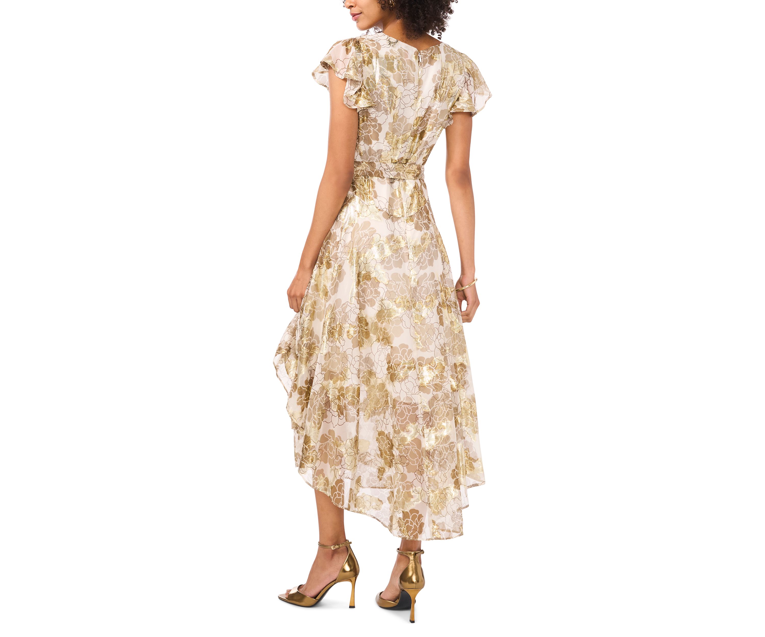 Womens Flutter Sleeve Floral Print Wrap Dress
