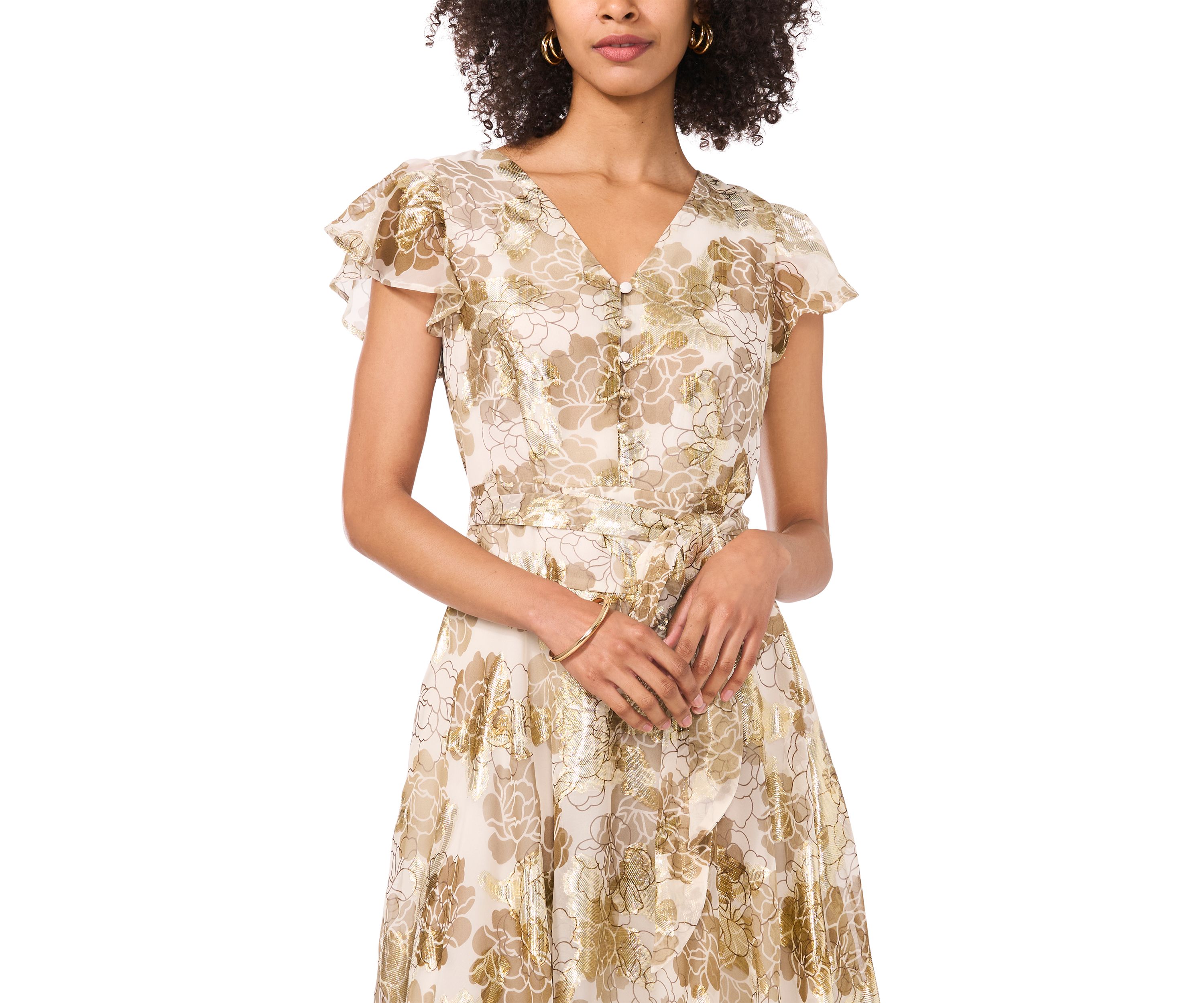 Womens Flutter Sleeve Floral Print Wrap Dress
