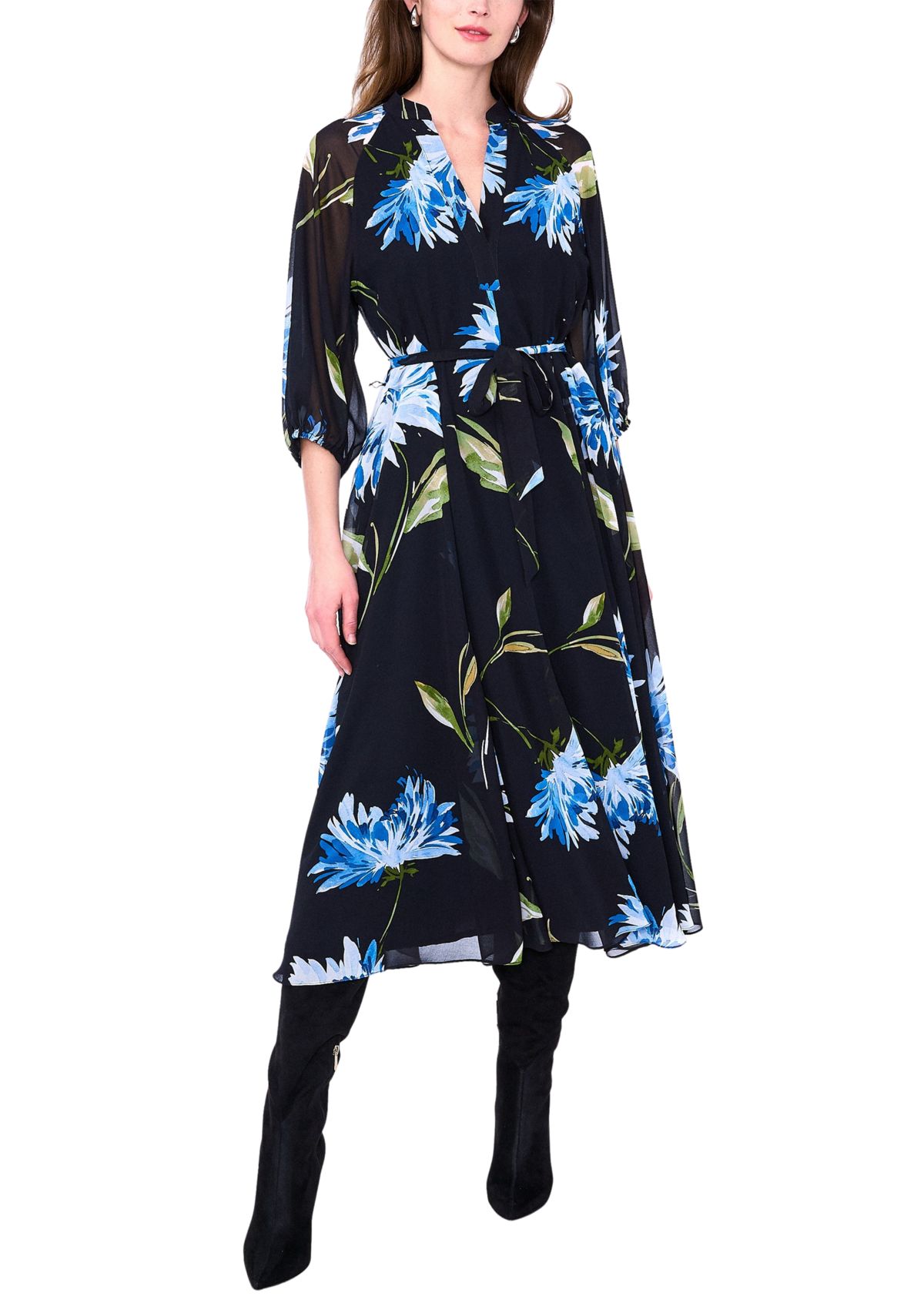 Womens Floral Printed Midi Dress