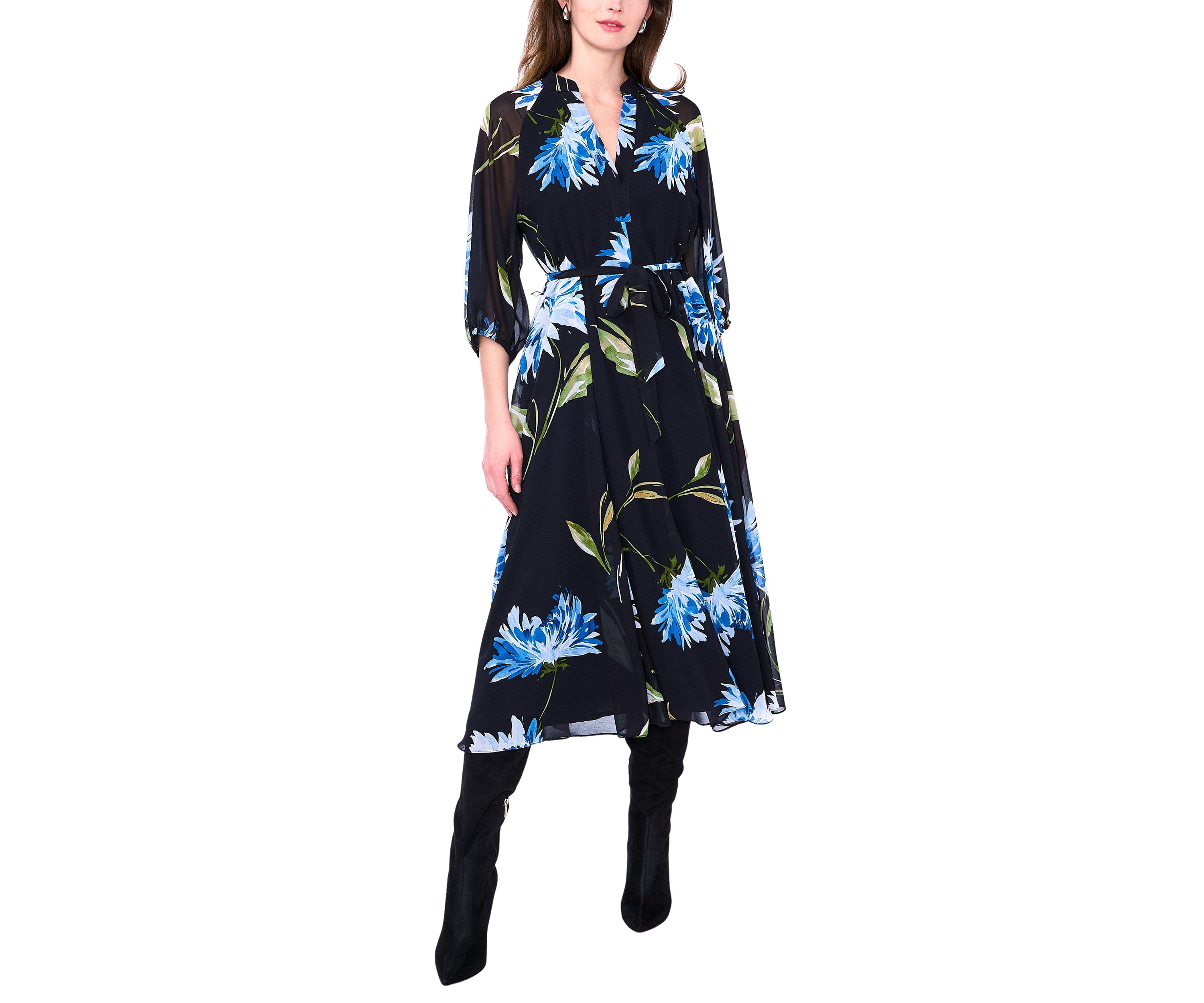 Womens Floral Printed Midi Dress