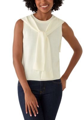 Vince Camuto Women's Sleeveless Cardigan Twofer Top, Ivory, Large