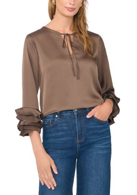 Vince Camuto Women's 3/4 Ruffle Sleeve Split Neck Blouse