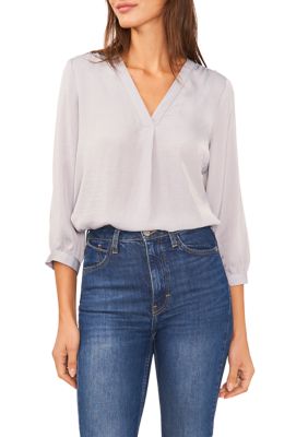 Women's Blouson Sleeve V-Neck Blouse