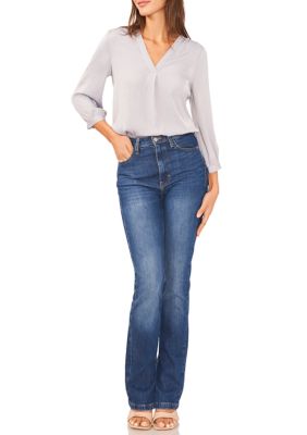 Women's Blouson Sleeve V-Neck Blouse