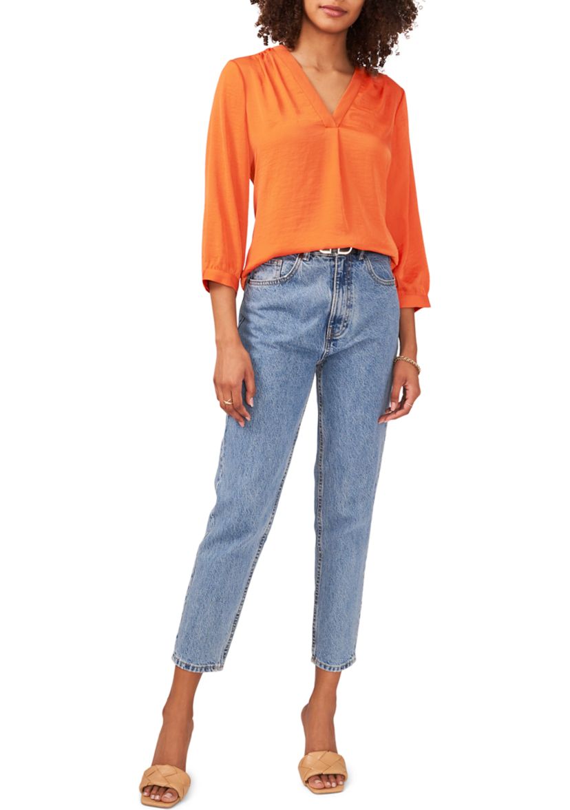 Womens Blouson Sleeve V-Neck Blouse