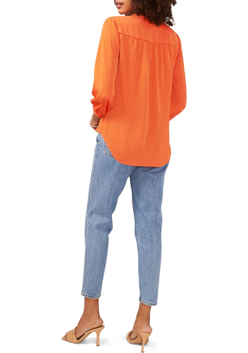 Womens Blouson Sleeve V-Neck Blouse