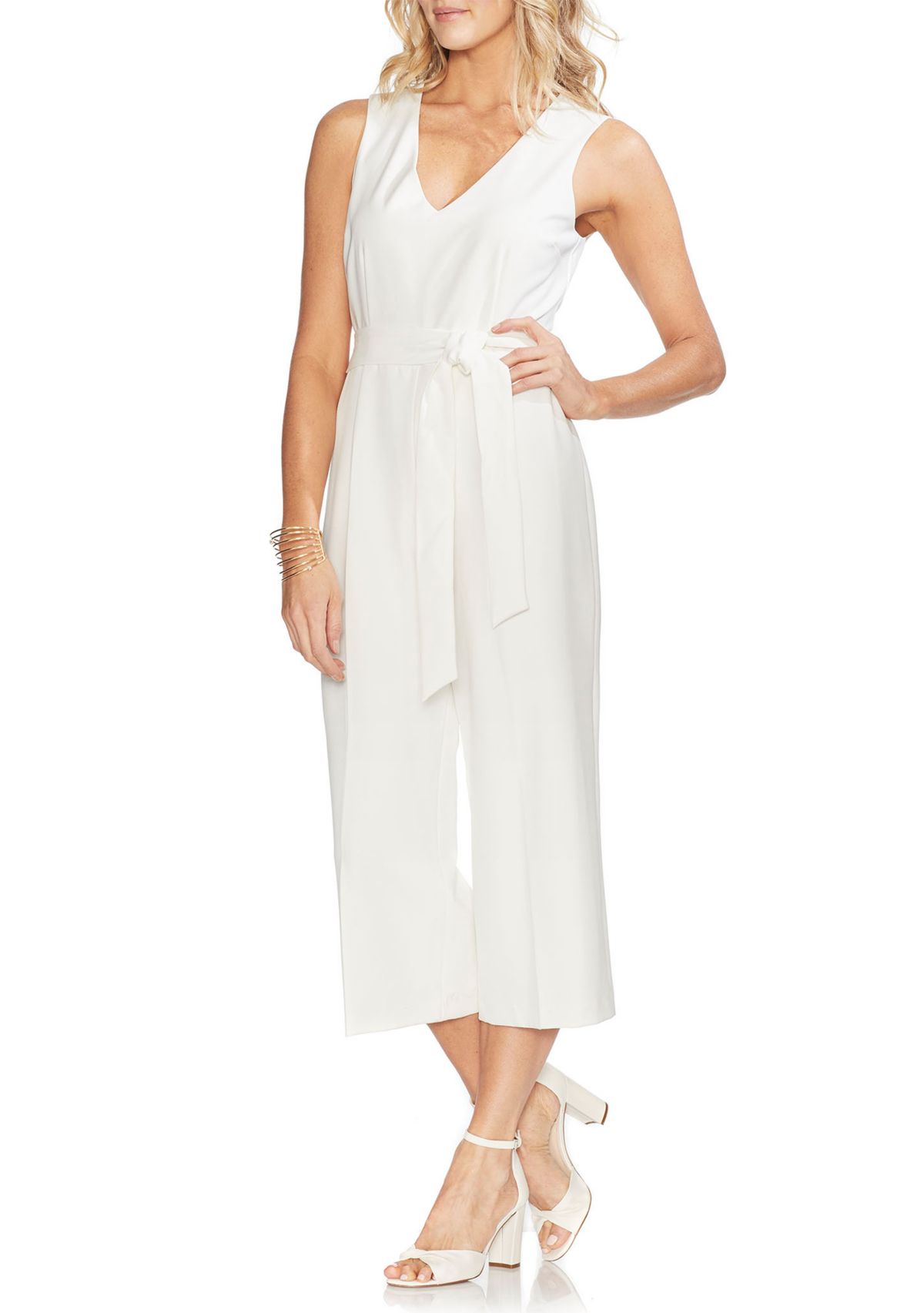 Womens Tie Front V-Neck Jumpsuit