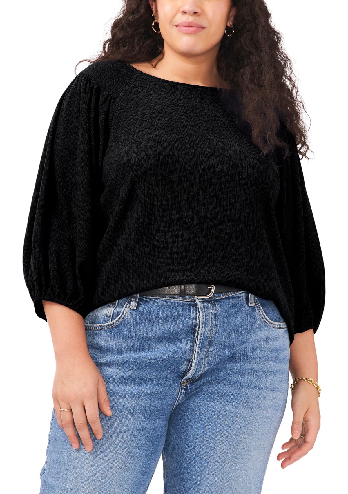 Plus Size 3/4 Puff Sleeve Knit Top 