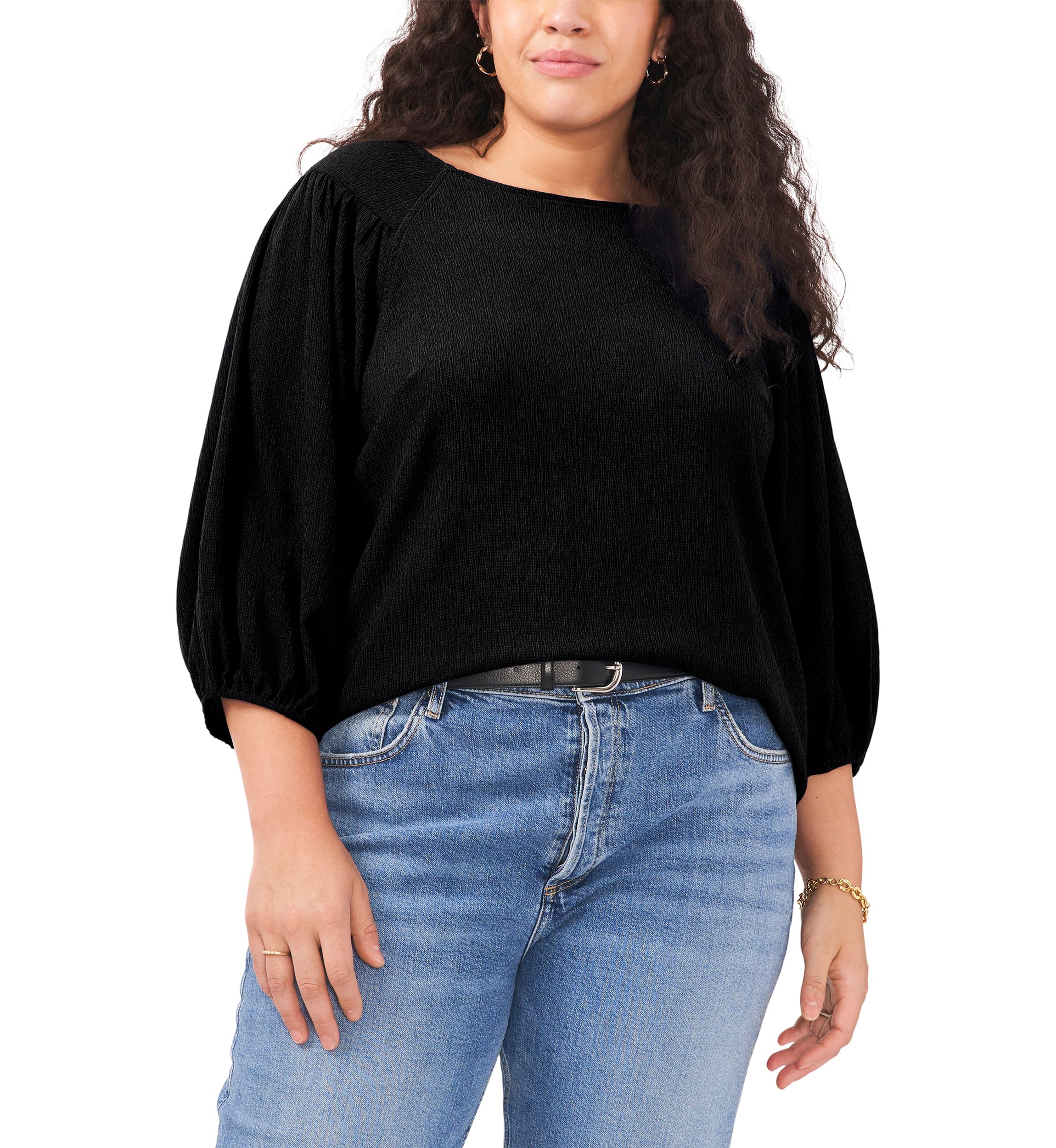 Plus Size 3/4 Puff Sleeve Knit Top 