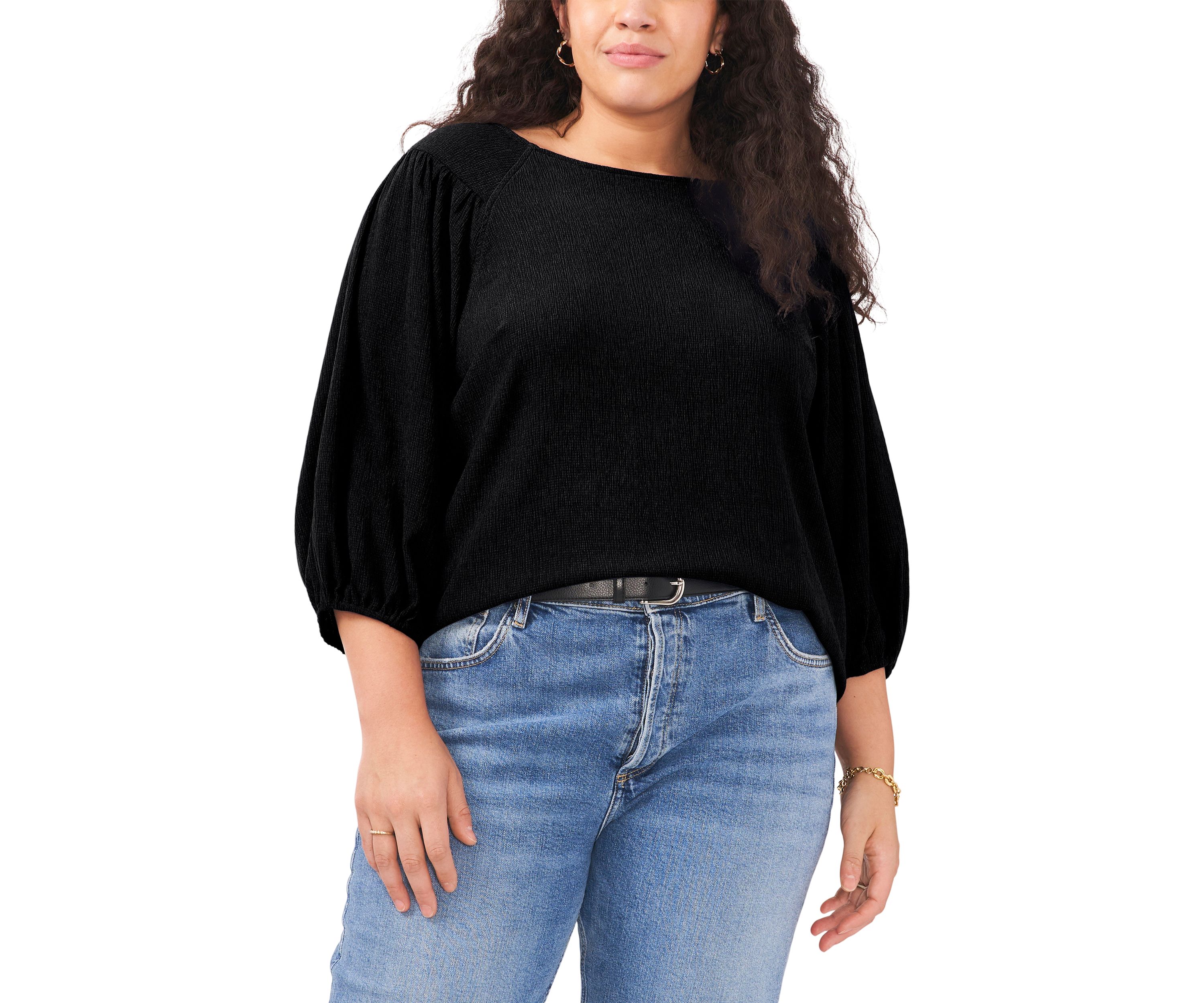 Plus Size 3/4 Puff Sleeve Knit Top 