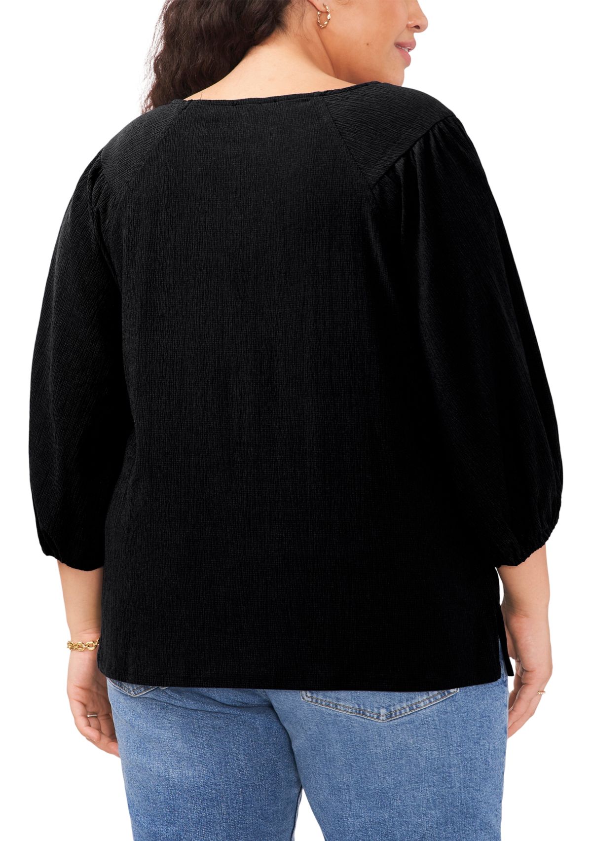 Plus Size 3/4 Puff Sleeve Knit Top 