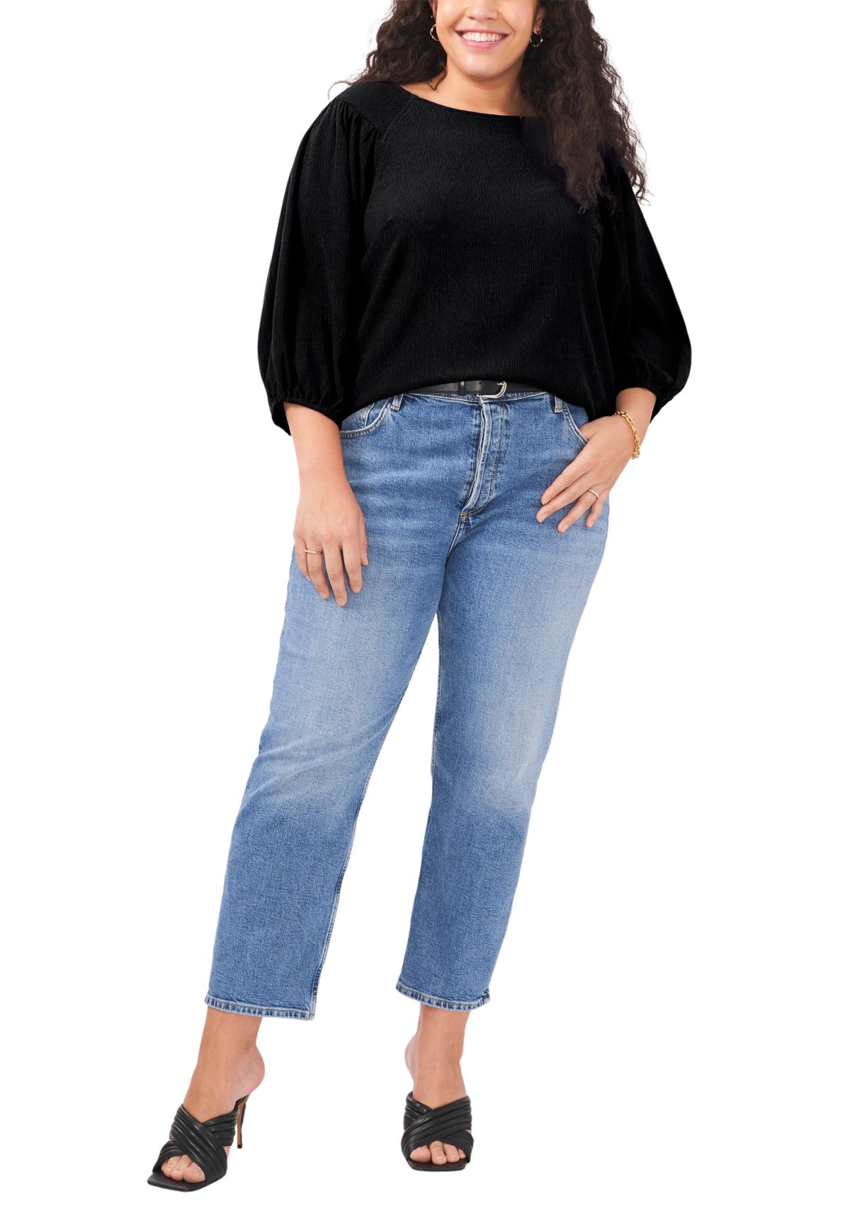 Plus Size 3/4 Puff Sleeve Knit Top 