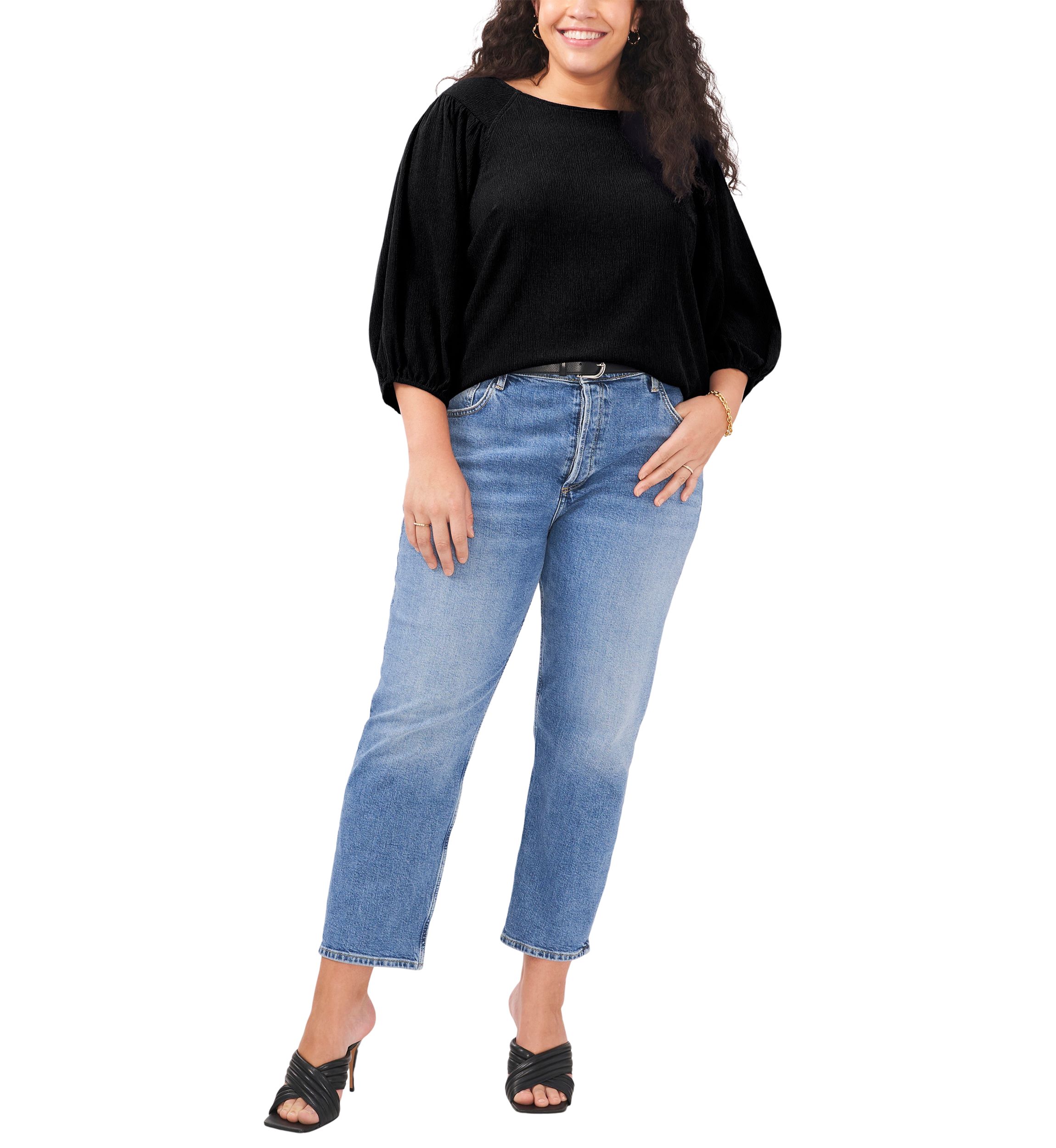 Plus Size 3/4 Puff Sleeve Knit Top 