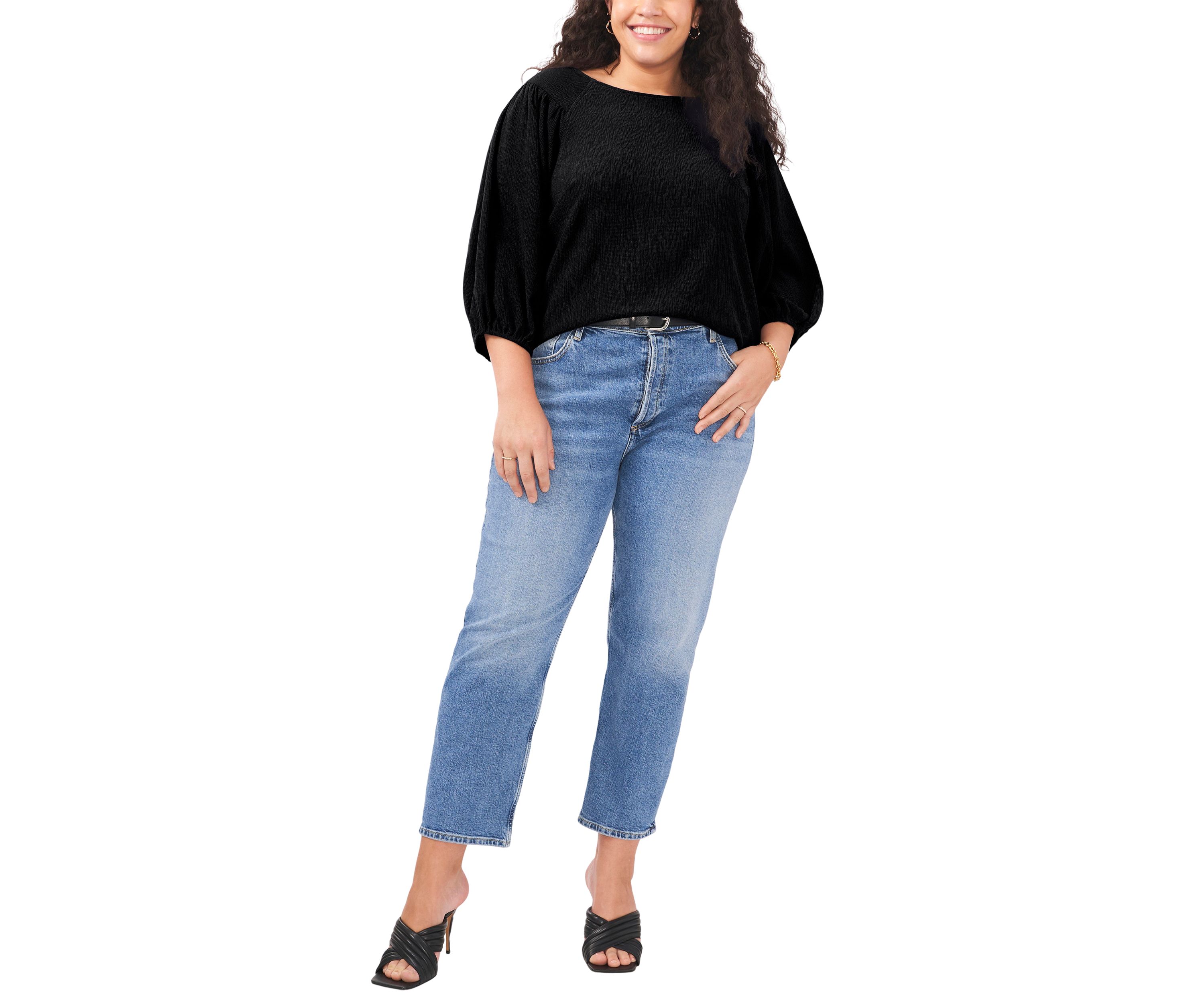Plus Size 3/4 Puff Sleeve Knit Top 