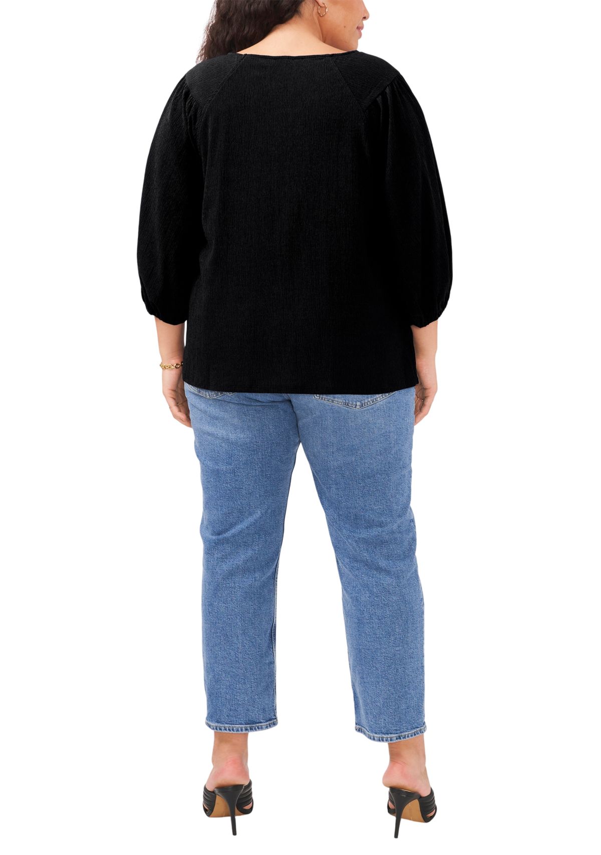 Plus Size 3/4 Puff Sleeve Knit Top 