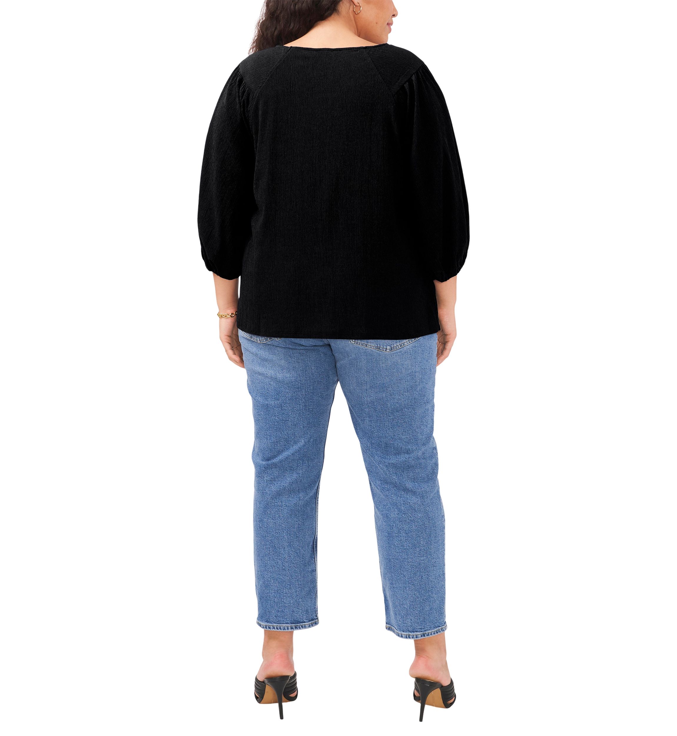 Plus Size 3/4 Puff Sleeve Knit Top 