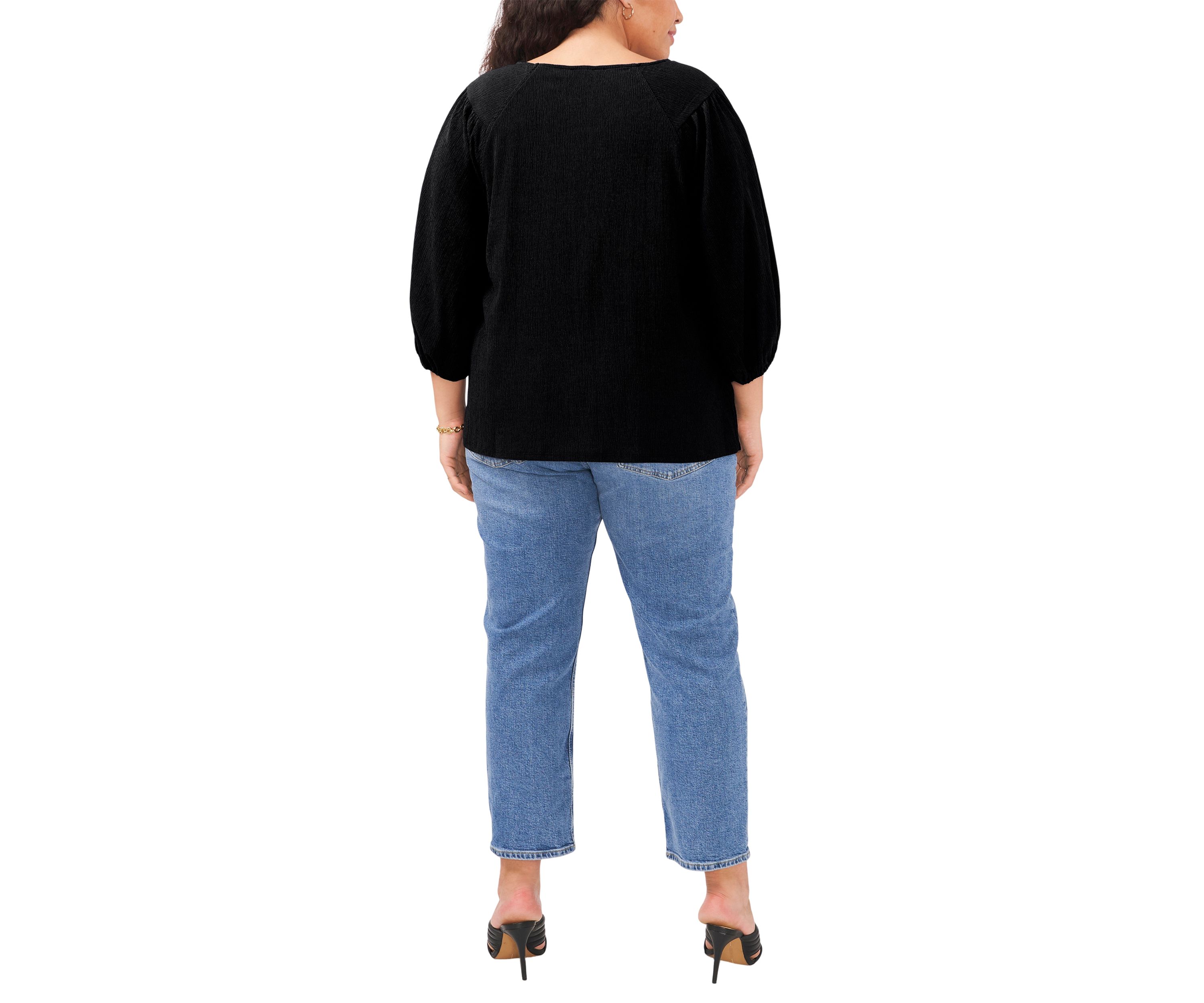 Plus Size 3/4 Puff Sleeve Knit Top 
